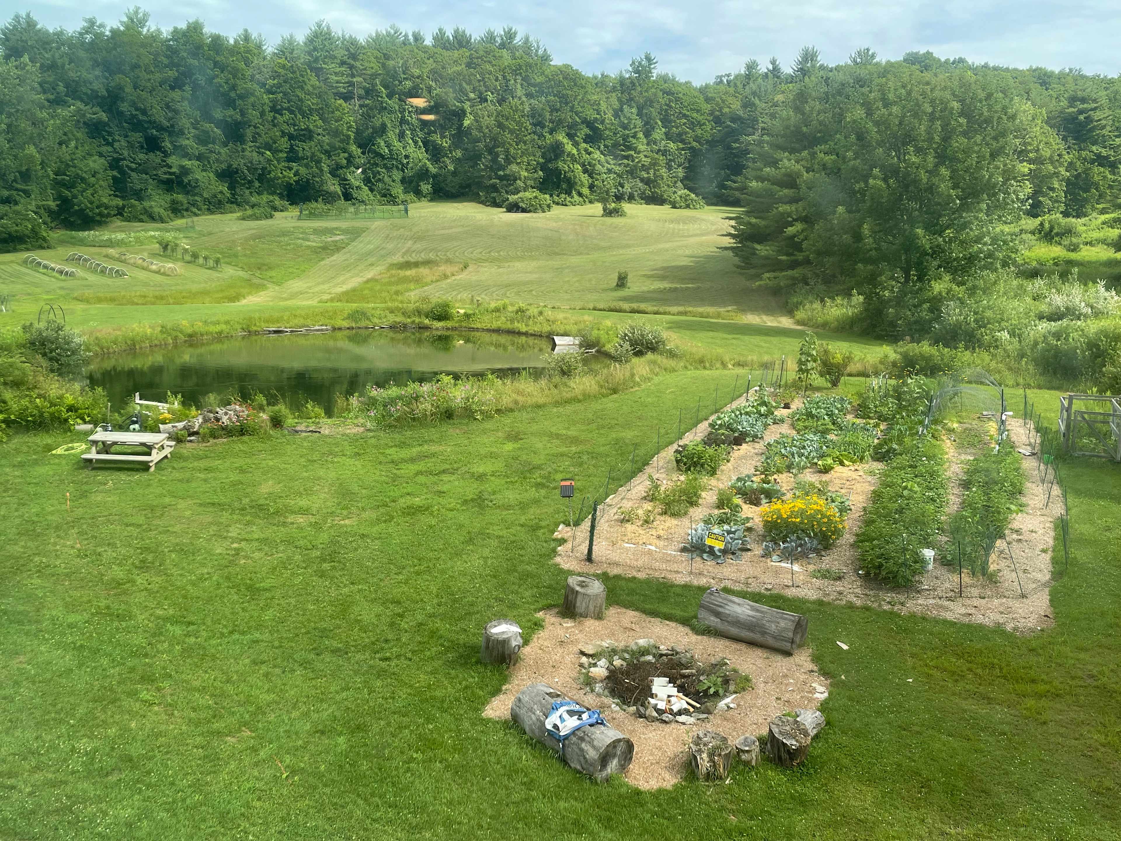 A swimming pond, picnic table, scenic views, fire pit and fresh produce. Heaven. 