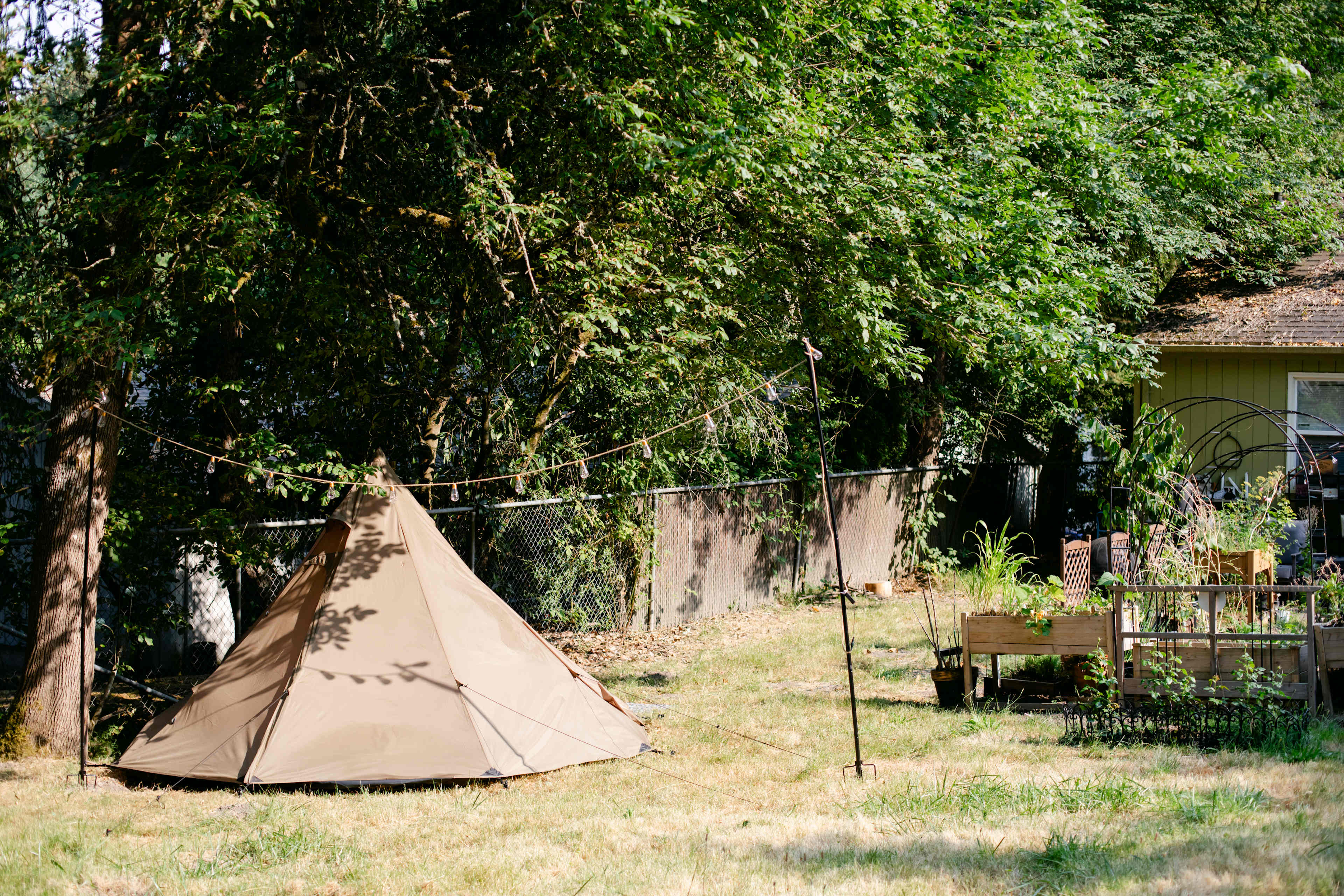 A view of the tent in proximity to the home.
