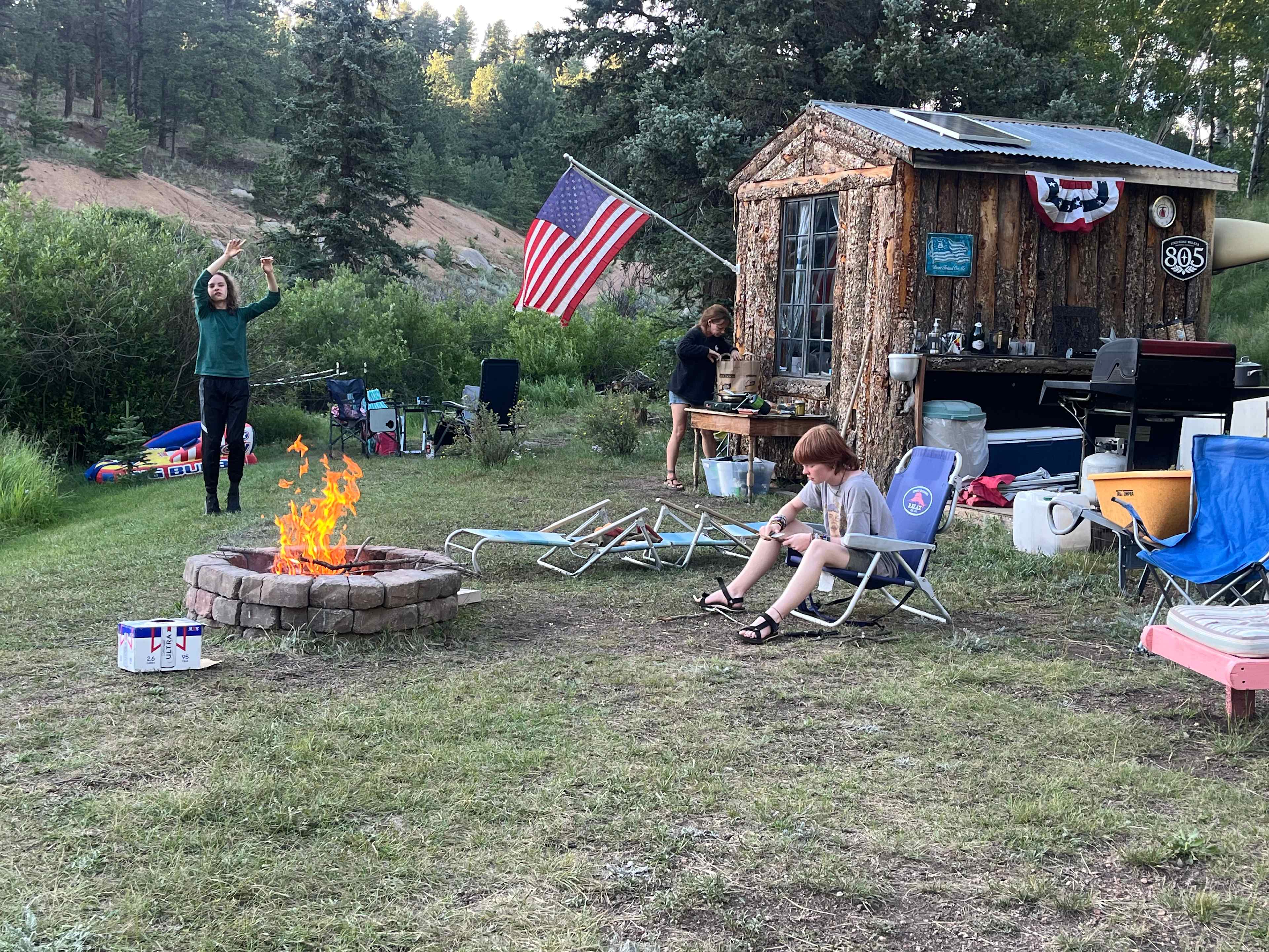 The cabin is loaded with games, tools, condiments, extra blankets, sporting equipment, etc