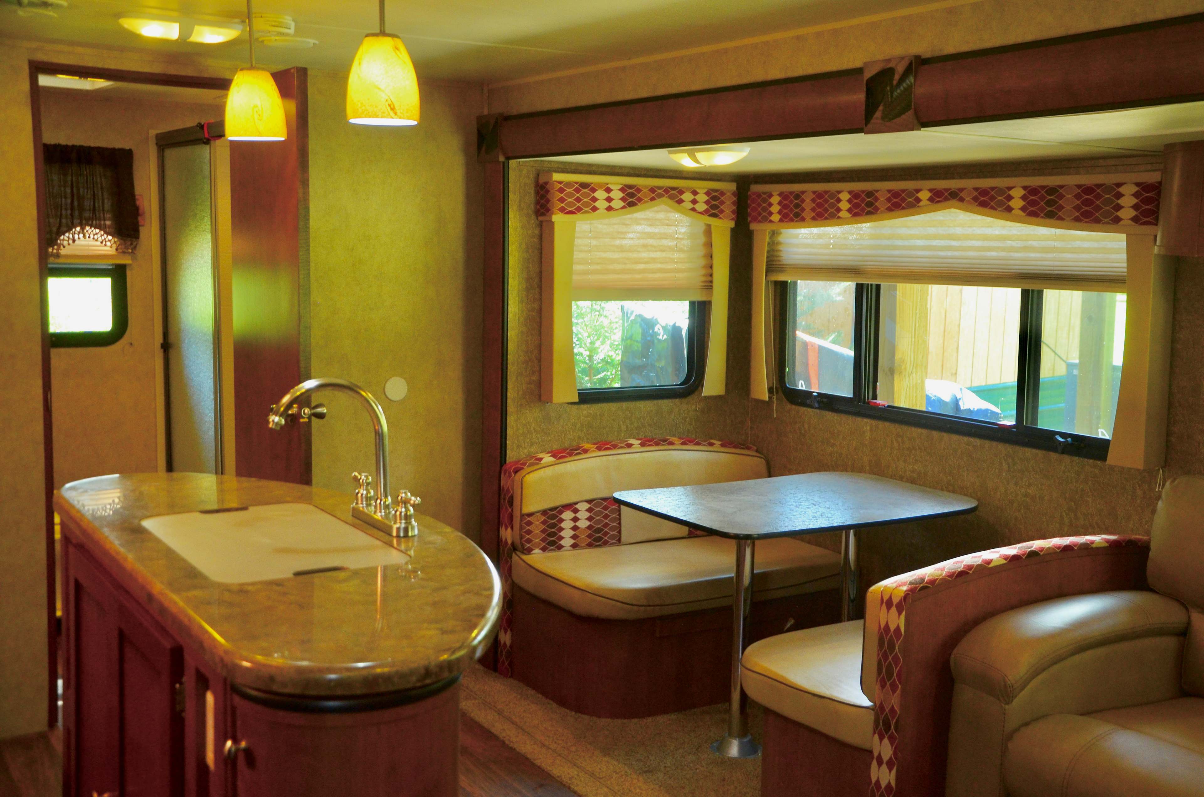 View of the RV interior seen from the entrance 