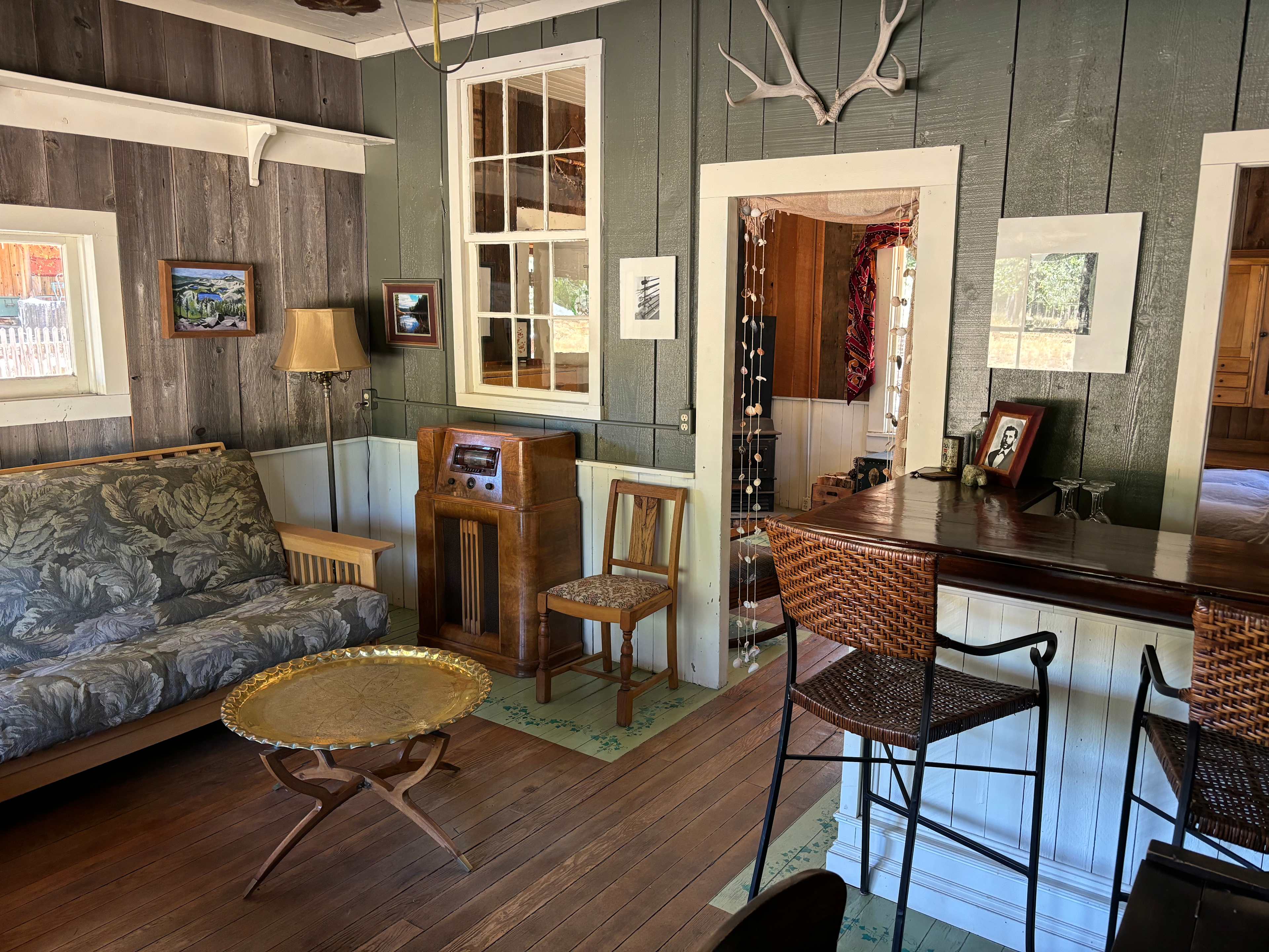Front room of cabin. Futon couch can fold out for more sleeping space if needed.