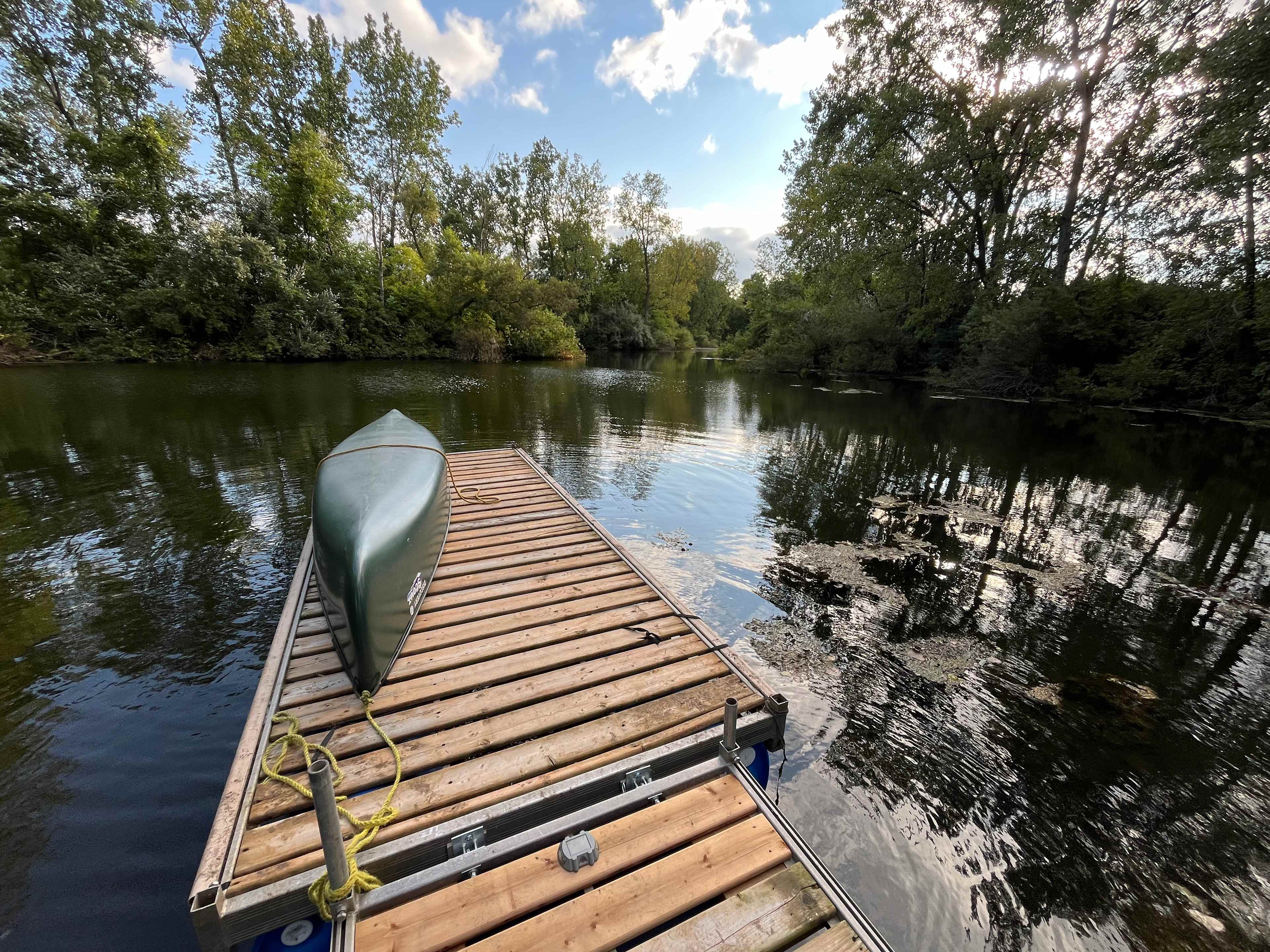 Floating dock with canoe ready for your stay! 