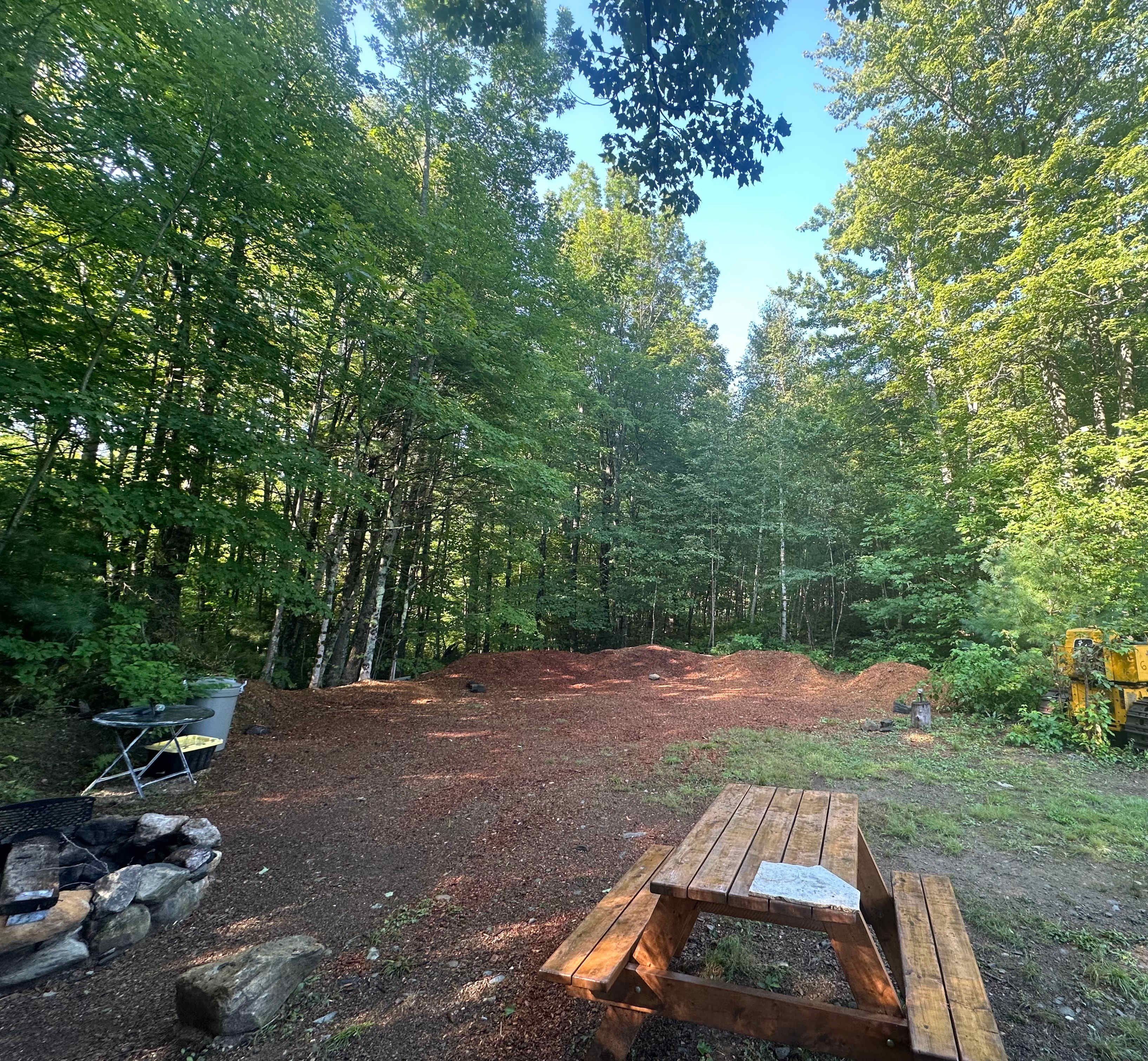 Redwood chip base for tents and  parking
