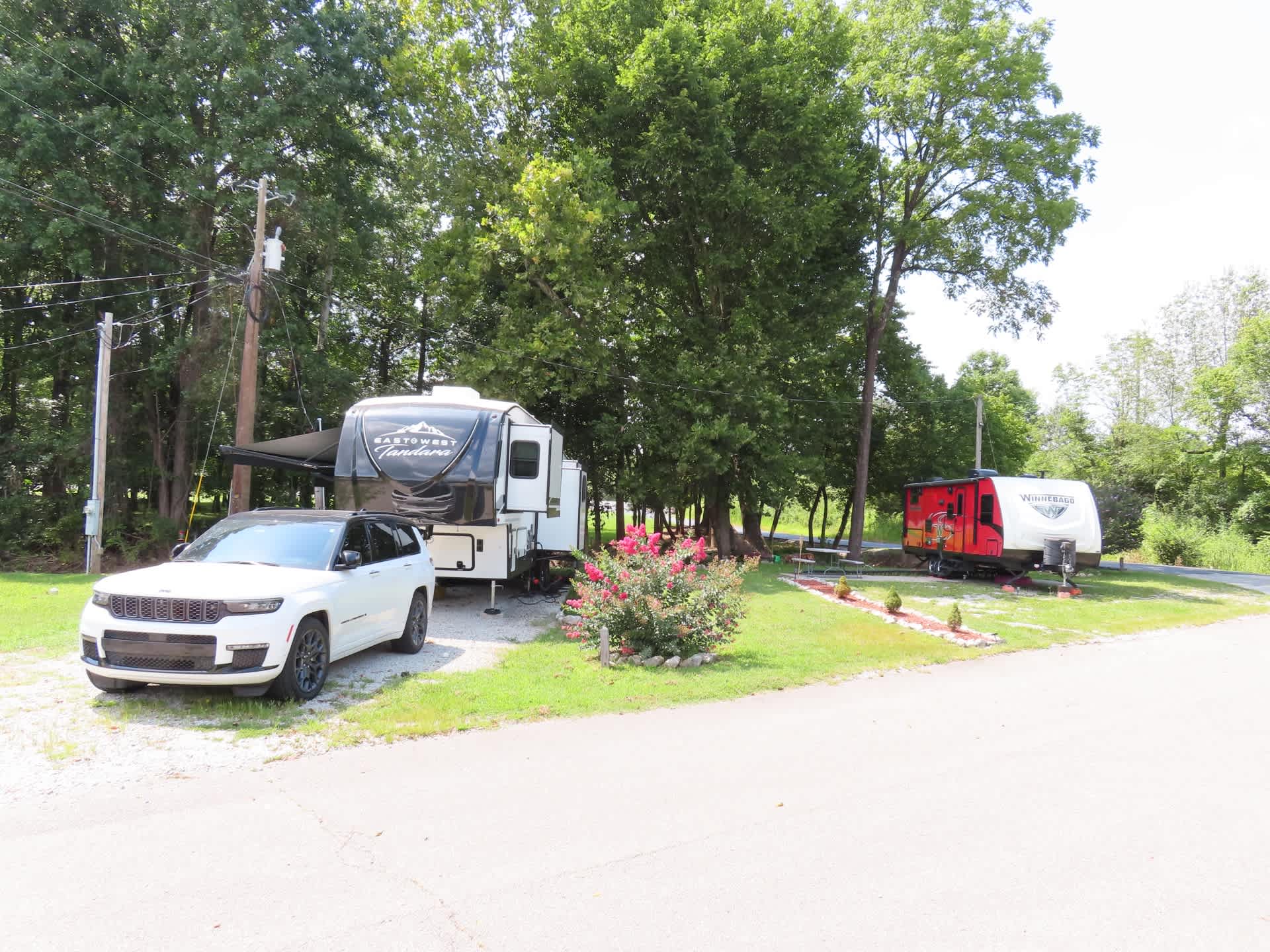 Full hookup RV Fairy land because of all the little Christmas lights that come on every night