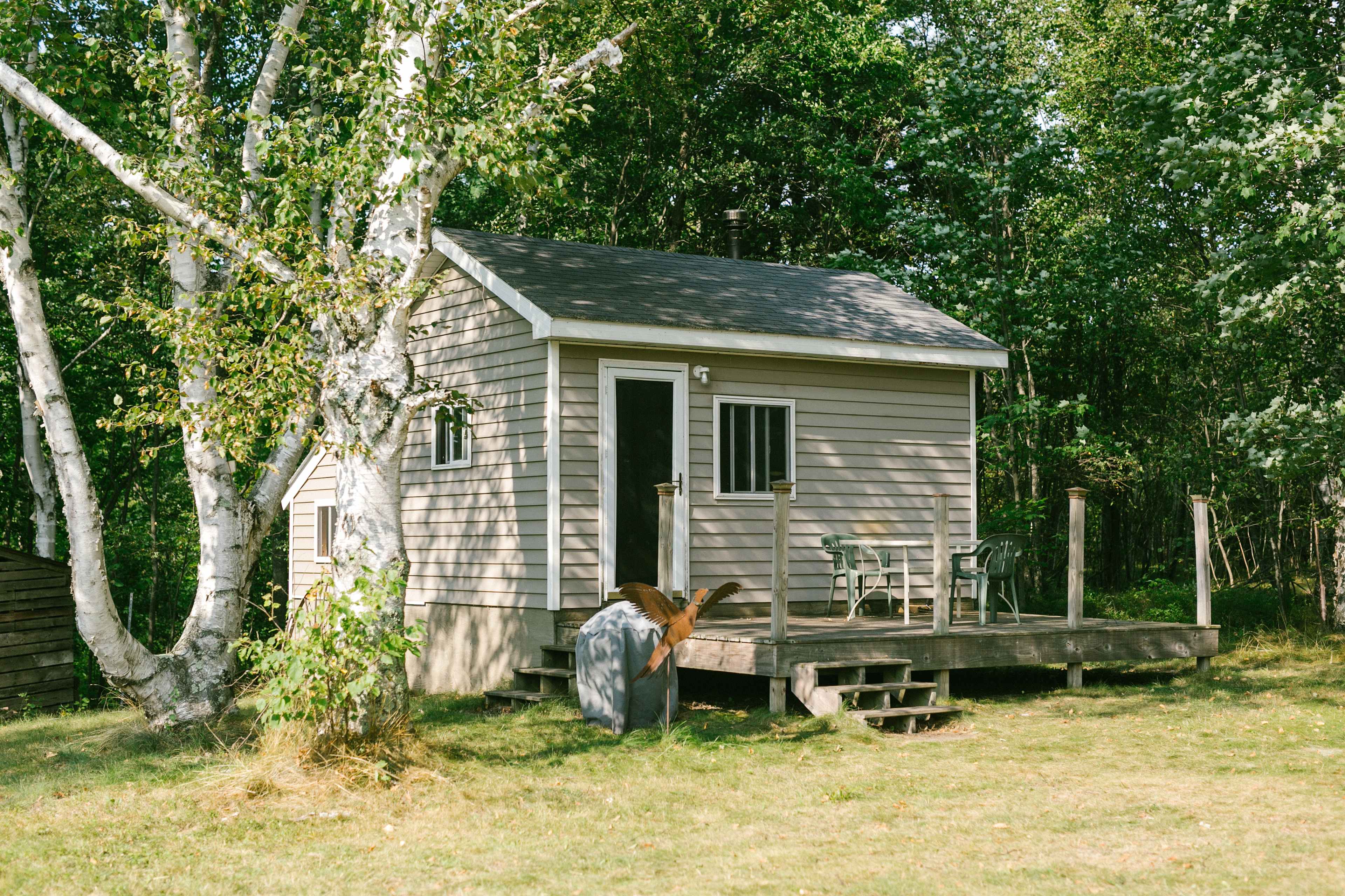 The outside of the cabin.
