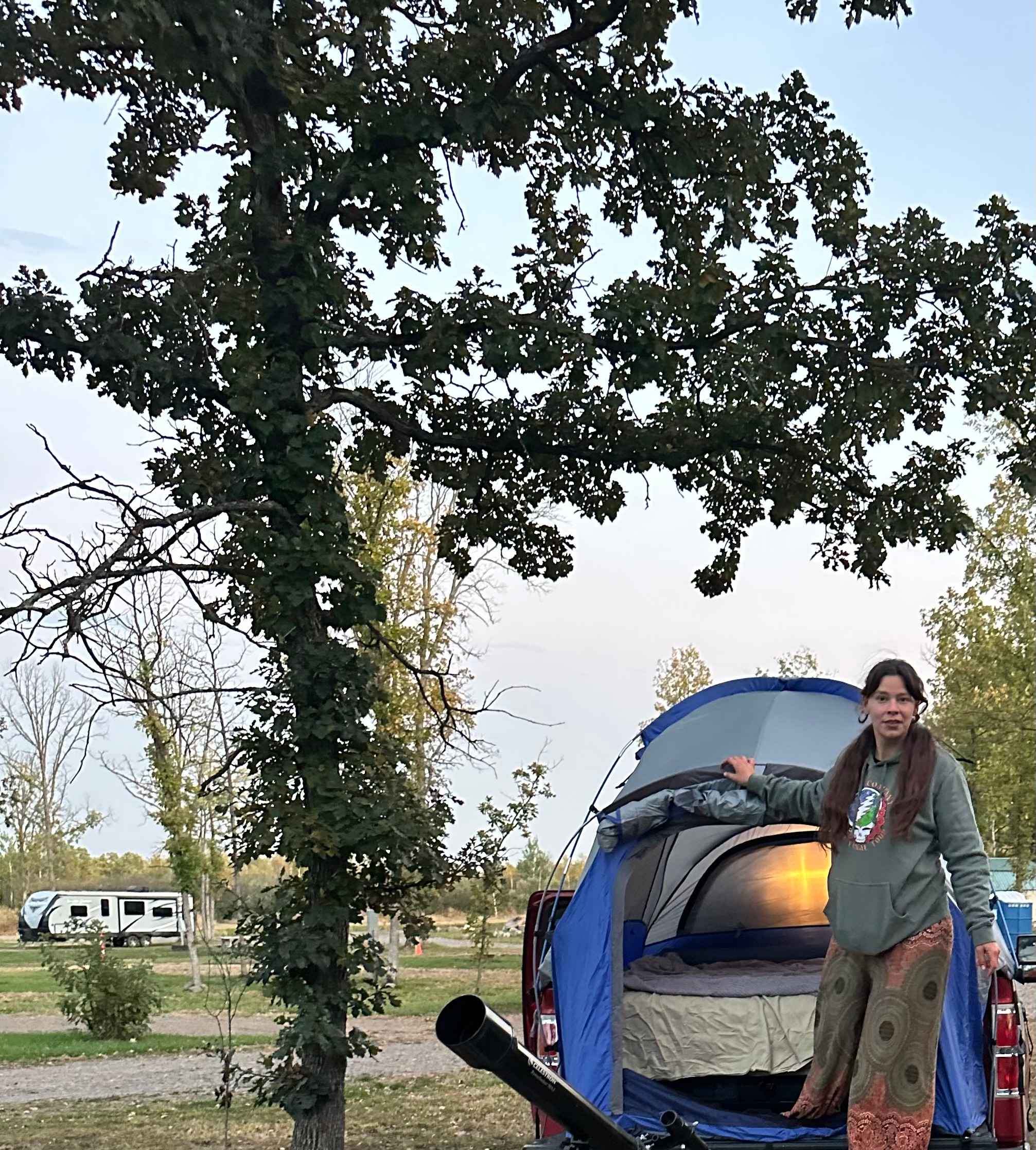 Truck tent and telescope hoping the skies clear