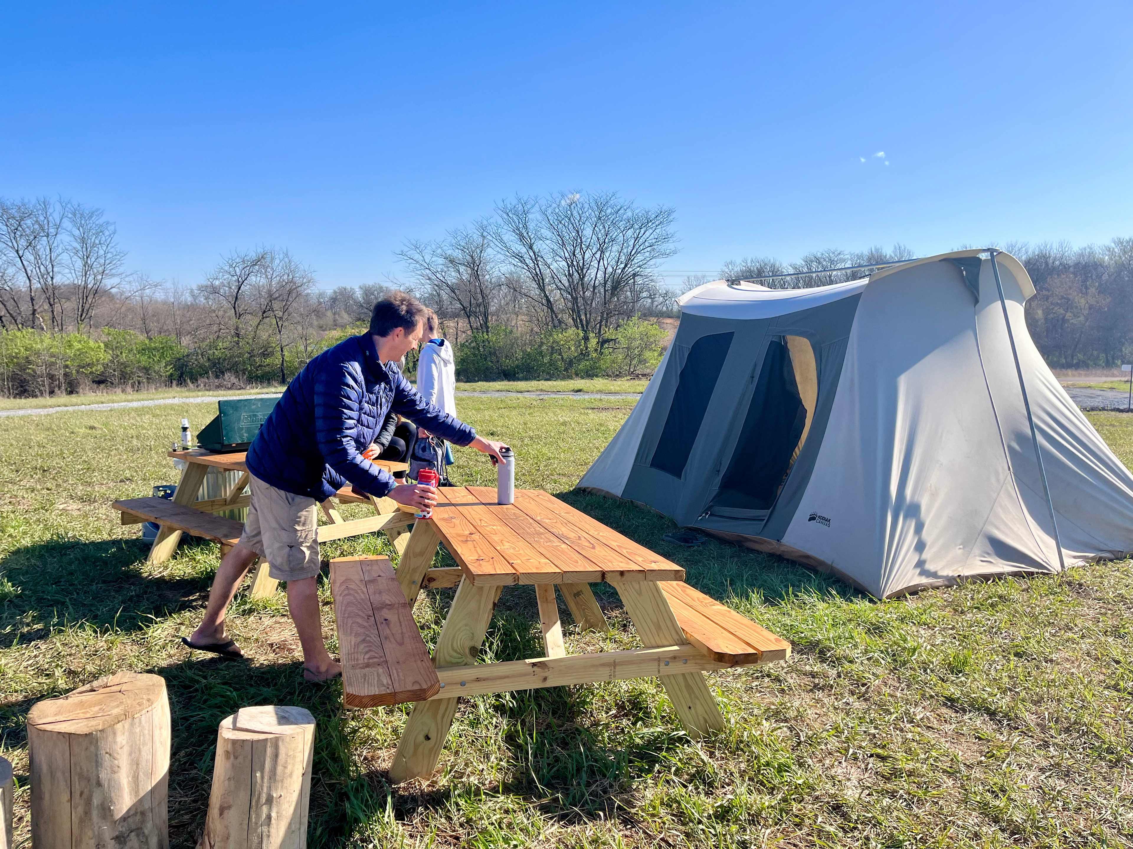 Camping at Honey Grove is restful and quiet. Each tent site has a picnic table and fire ring. 
