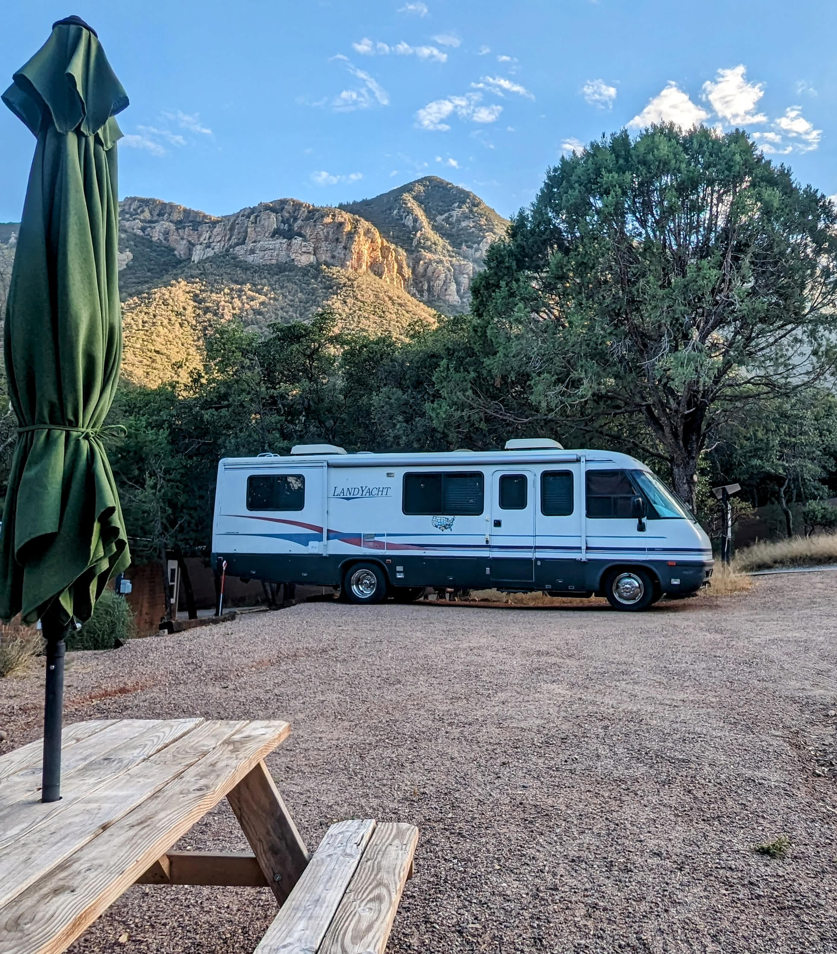 Site #1 electric hookup. Just a short walk to an outdoor port o potty and a sink with fresh running water. 