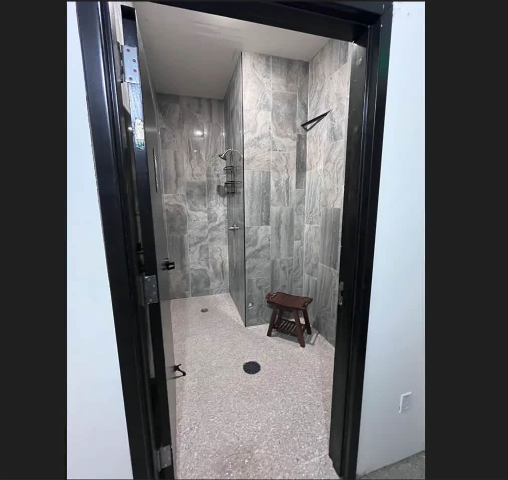 You will enjoy a private shower with very hot water and heated floors.