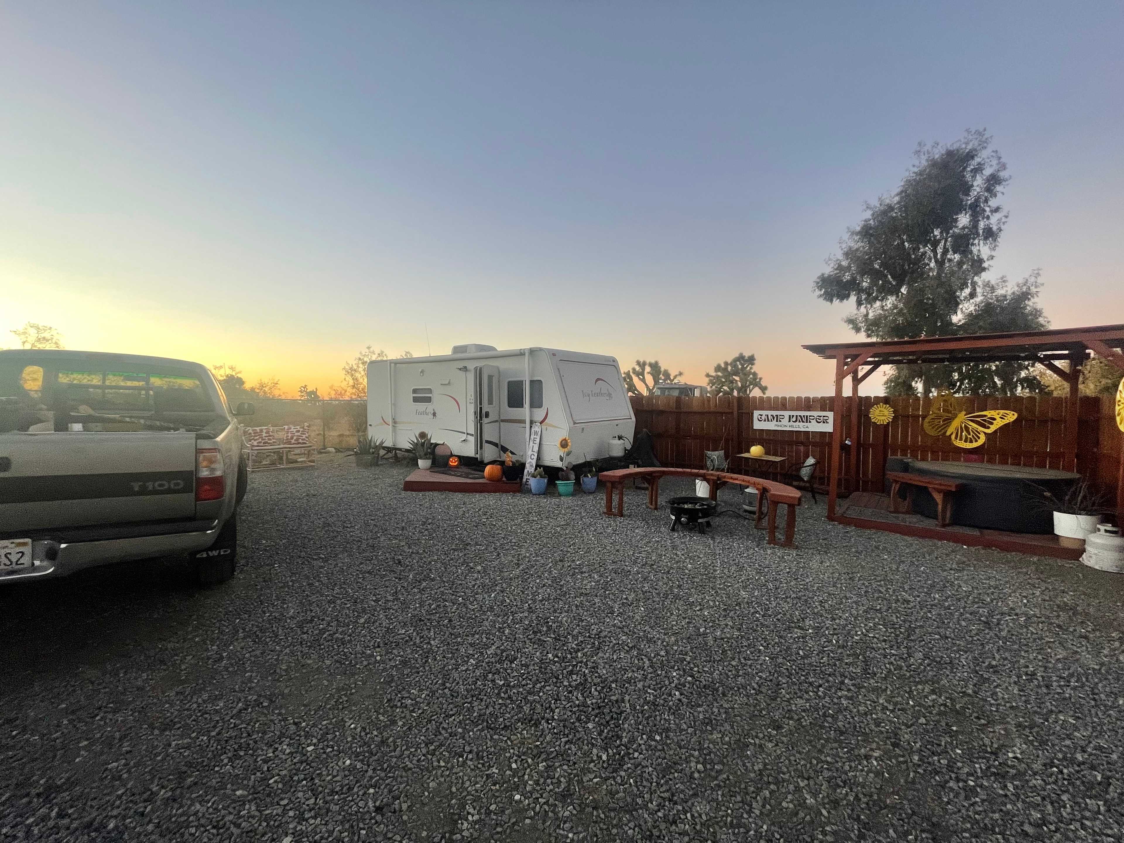 The full site (our truck left, RV center, hot tub right)