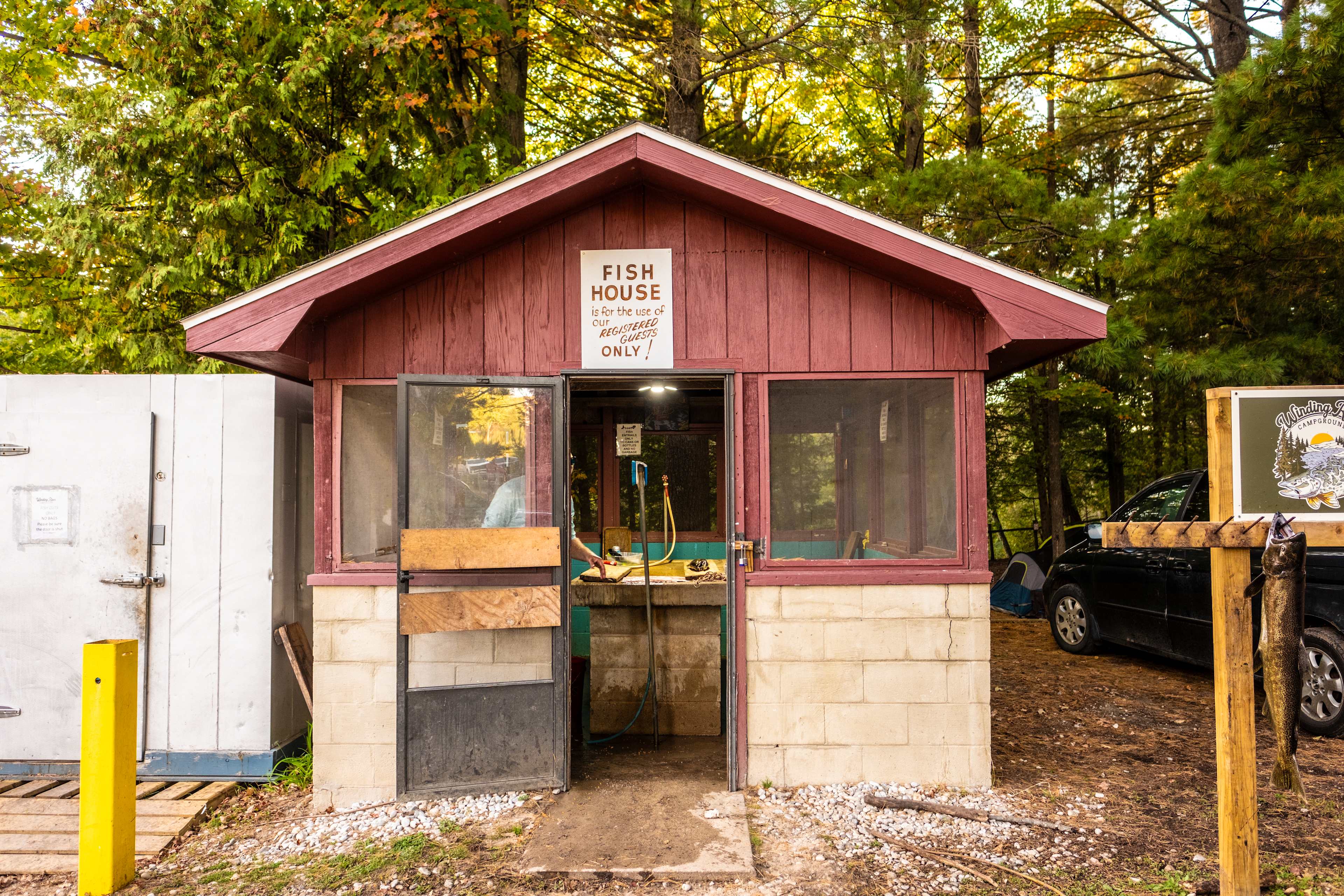 Our vintage fish house and cooler bot is an efficient way to clean your fish and discard the remains of the beautiful fish caught in the wild.
