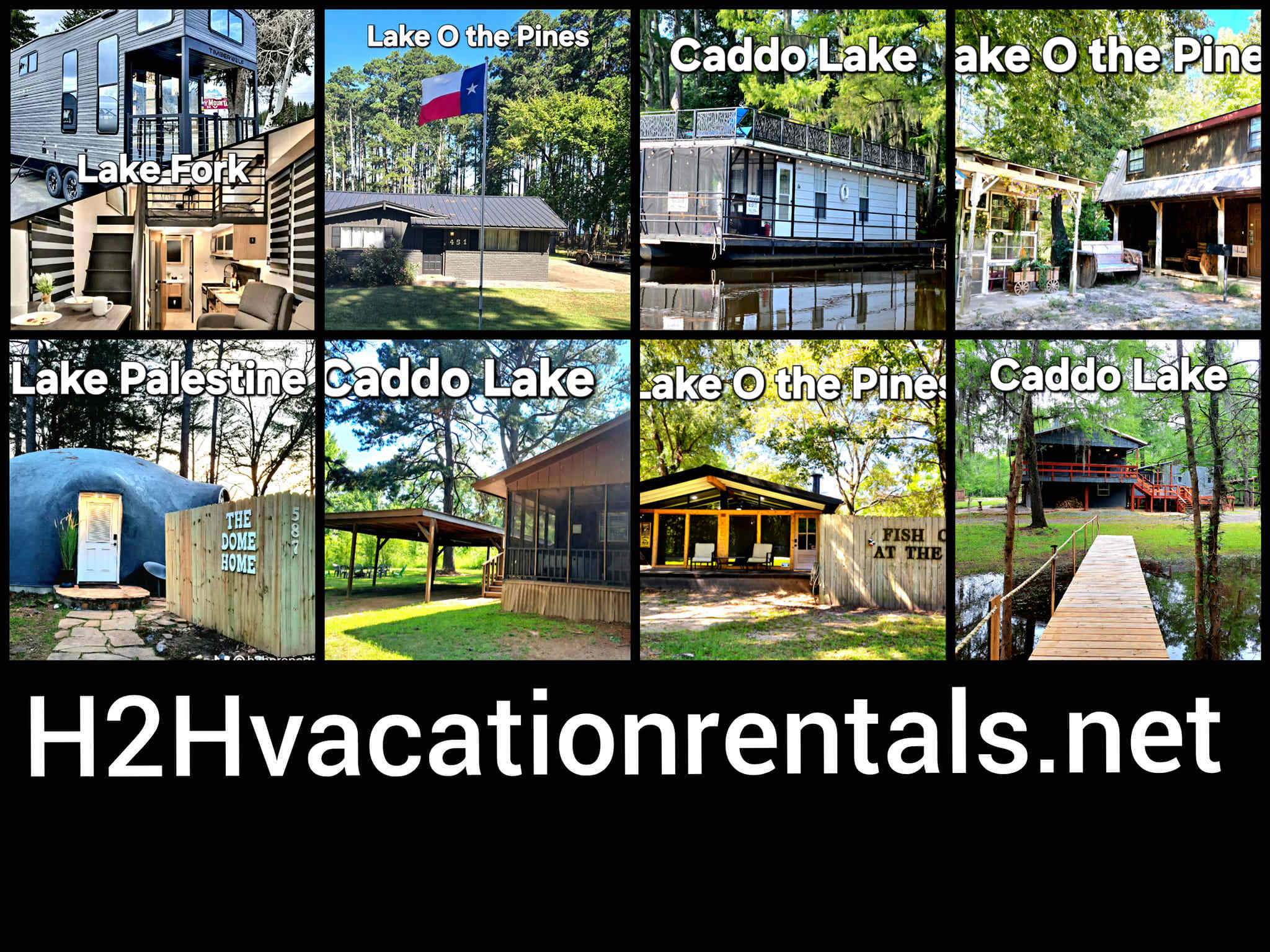 We have several properties available
Lake Fork-Lake O the Pines-Caddo Lake-Lake Palestine
Unique homes available
Dome-Houseboat-Covered Wagon