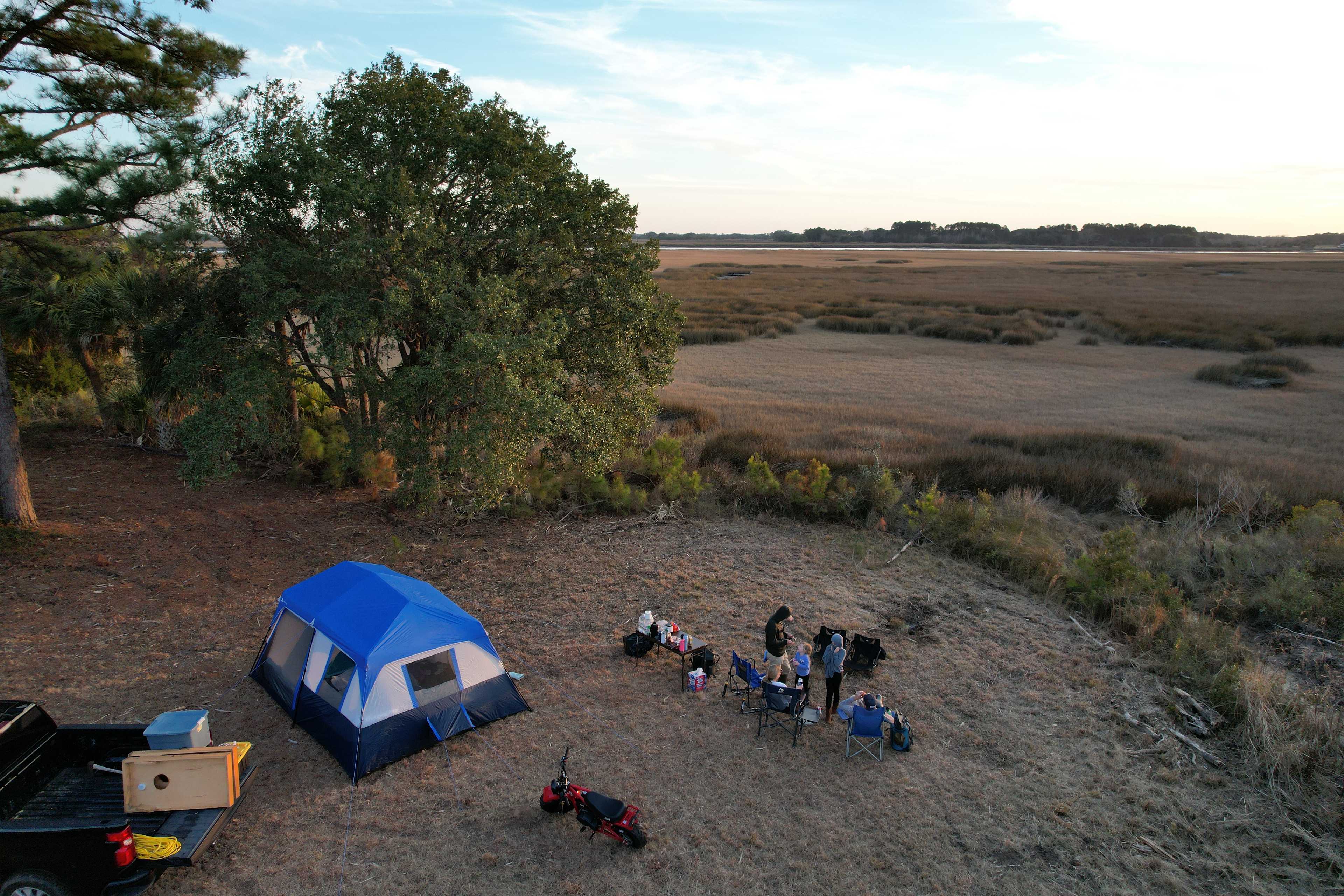 Palm Corner is located on the Southeast corner of the property.  Its the flattest marsh front area.