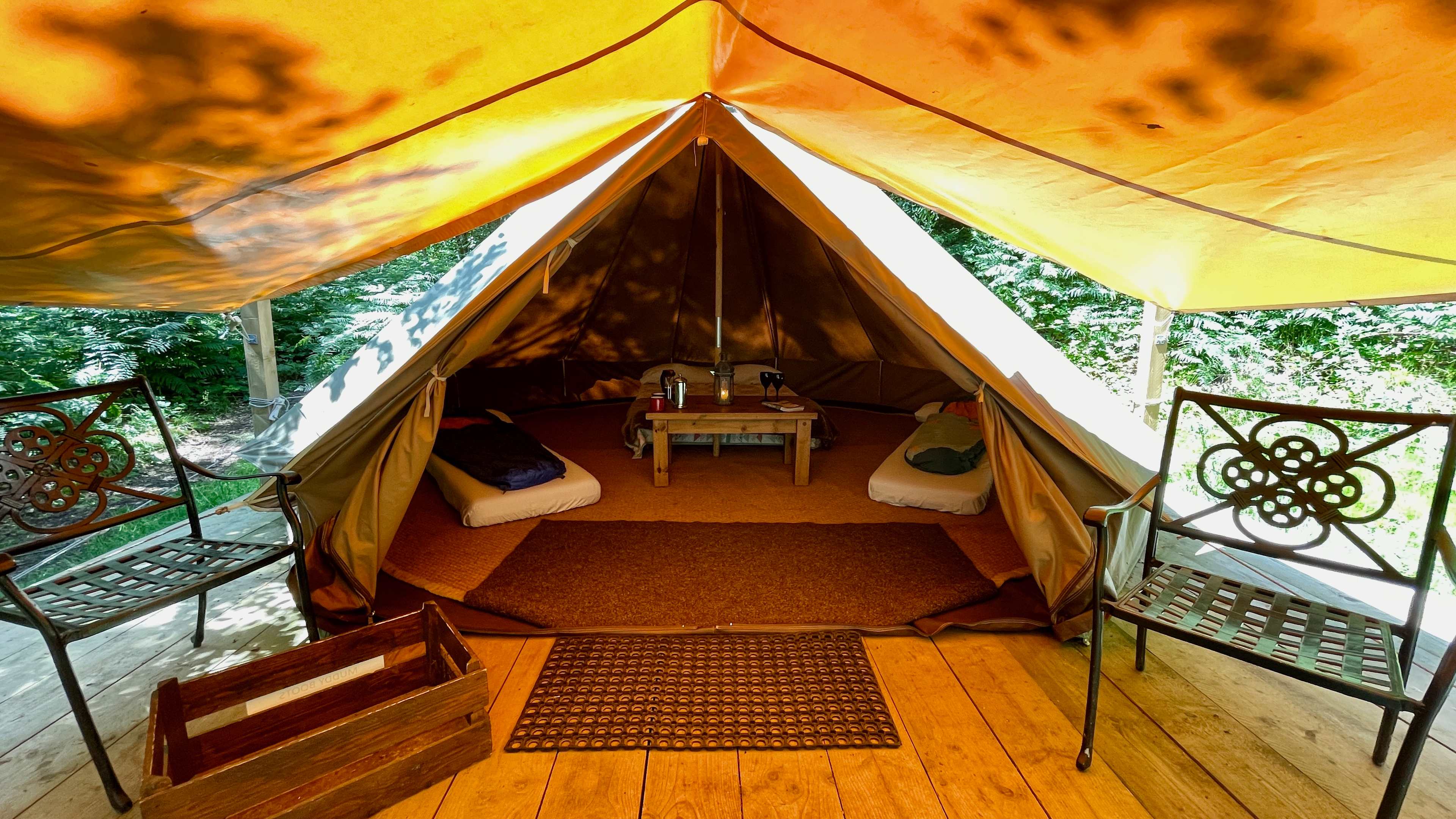 'Wild Glamping' Bell Tent interior