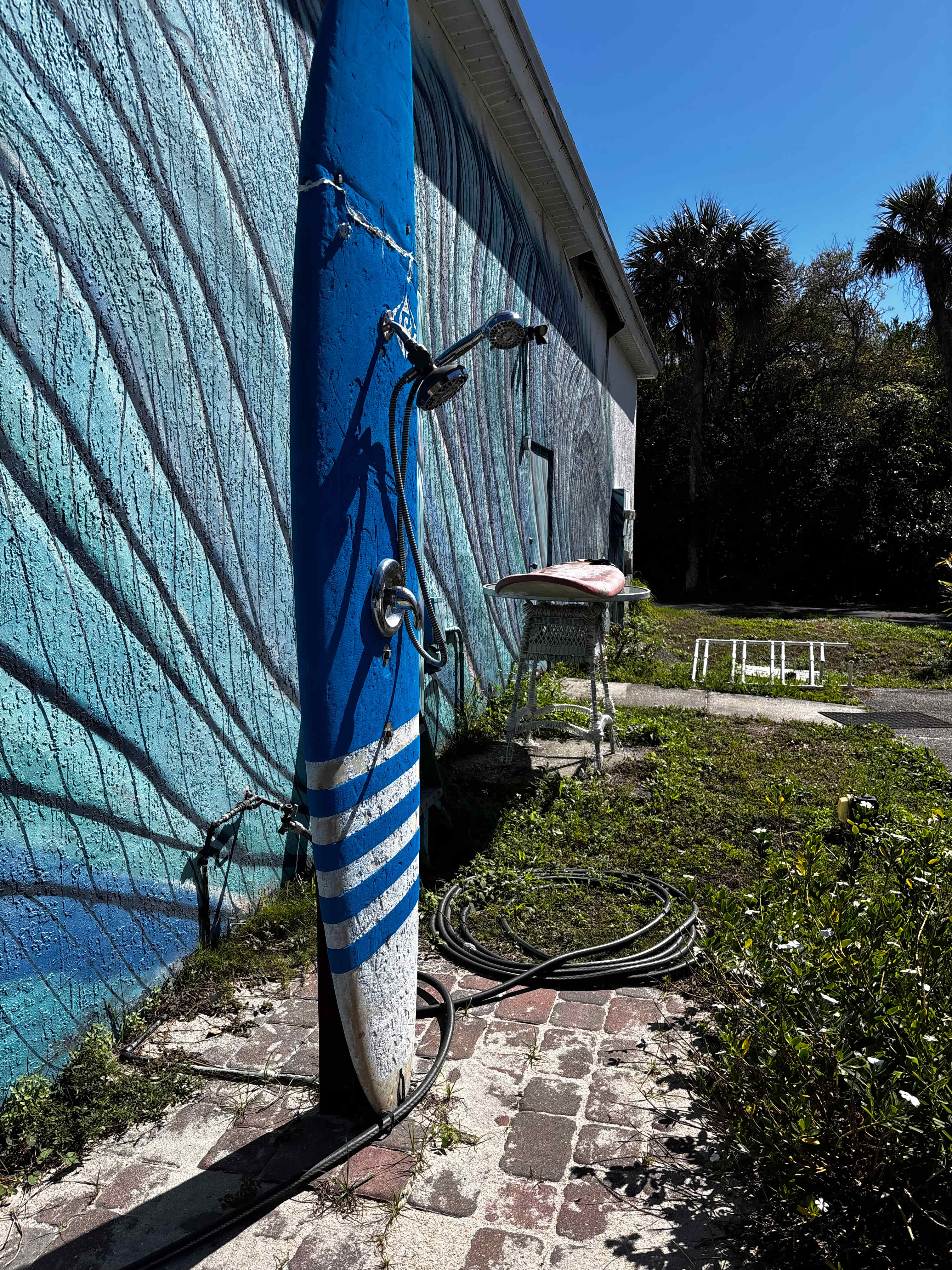Outdoor shower, cold water only unless you are able to warm water using the sun and water reservoir provided. 