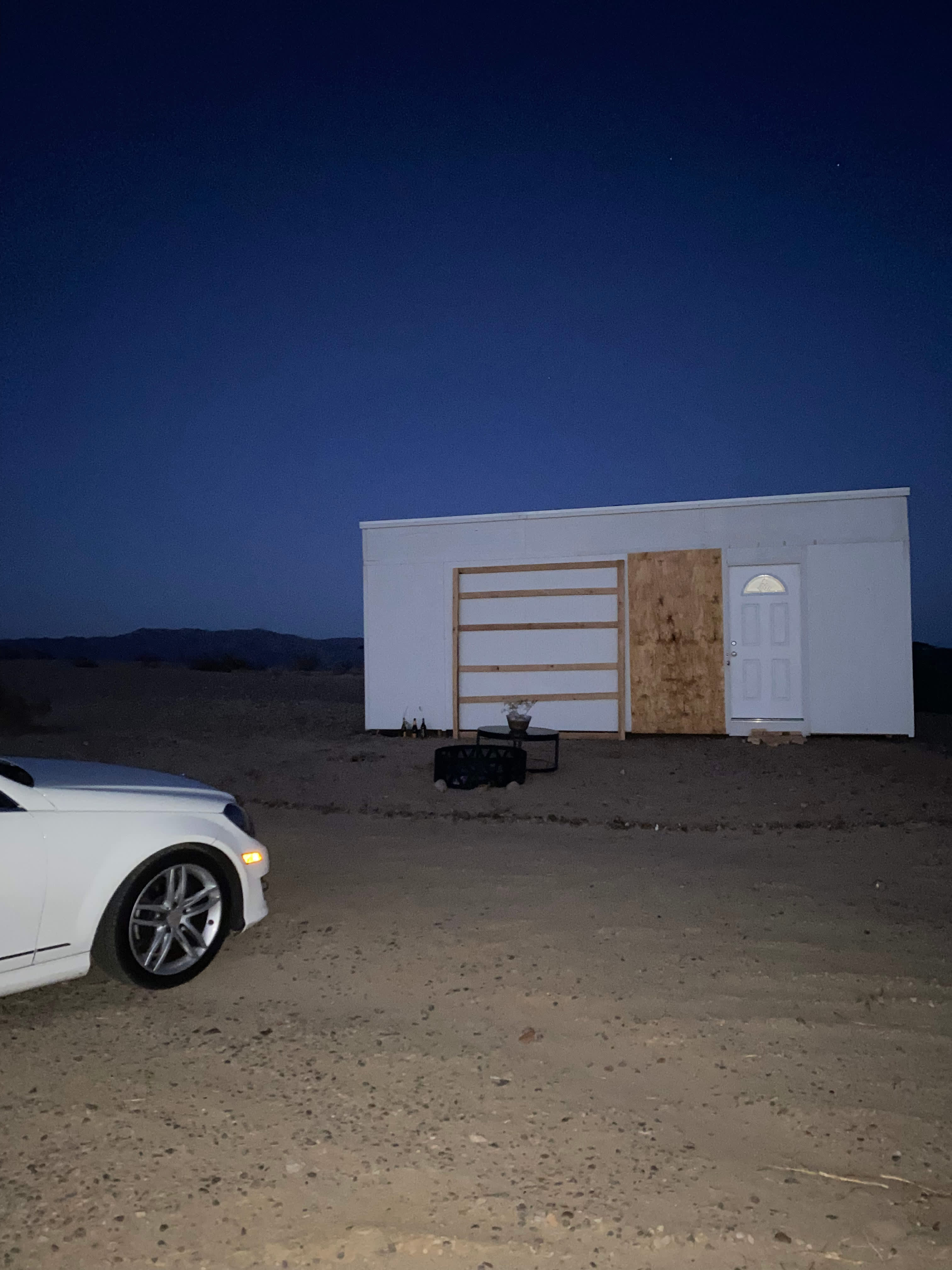Tiny home at night 