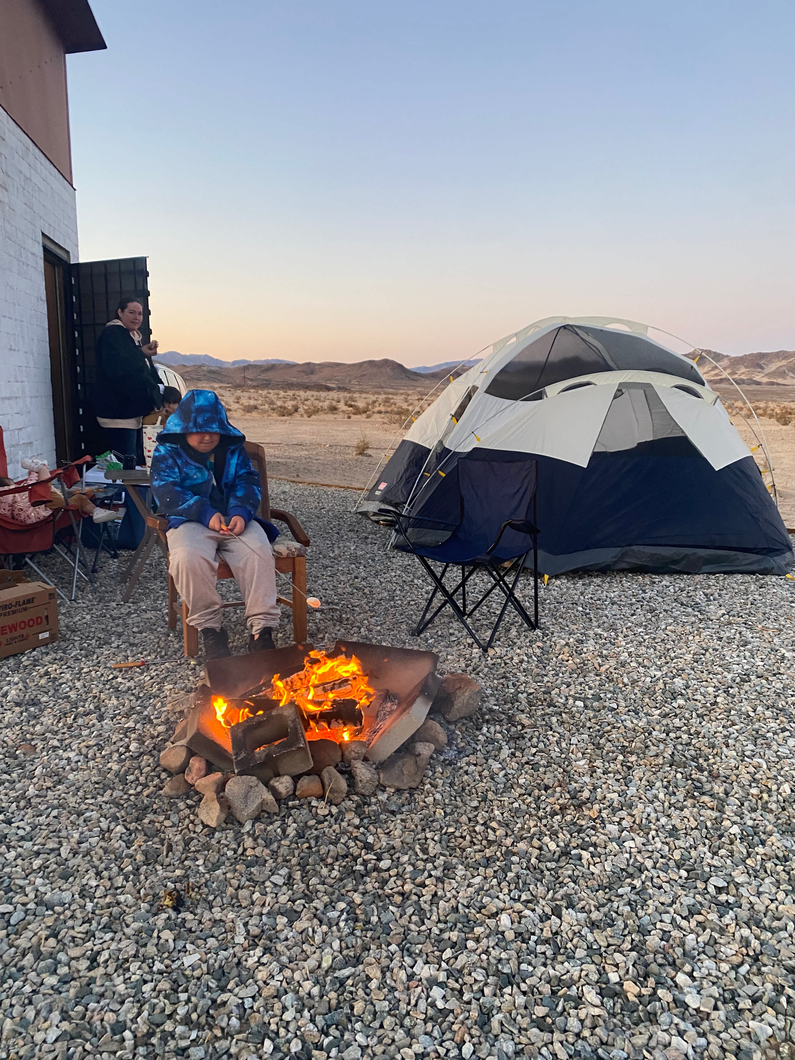 Fire, s’mores, and tent, cook outside 