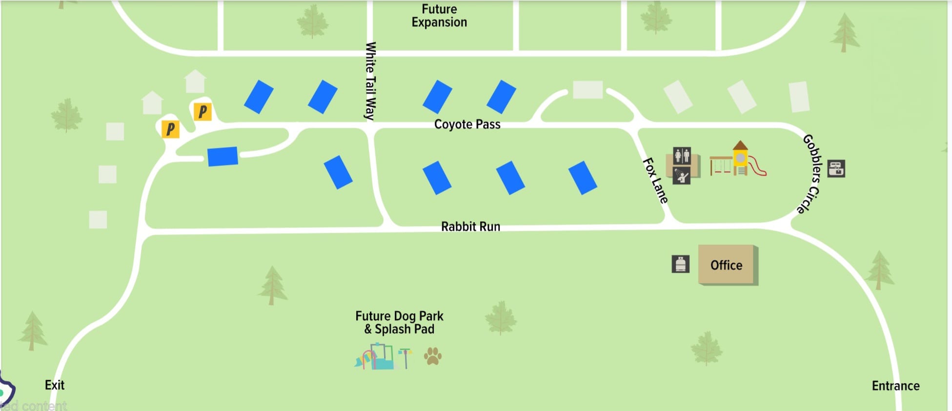 Bathroom/shower house and propane filling station coming in May 2025.

