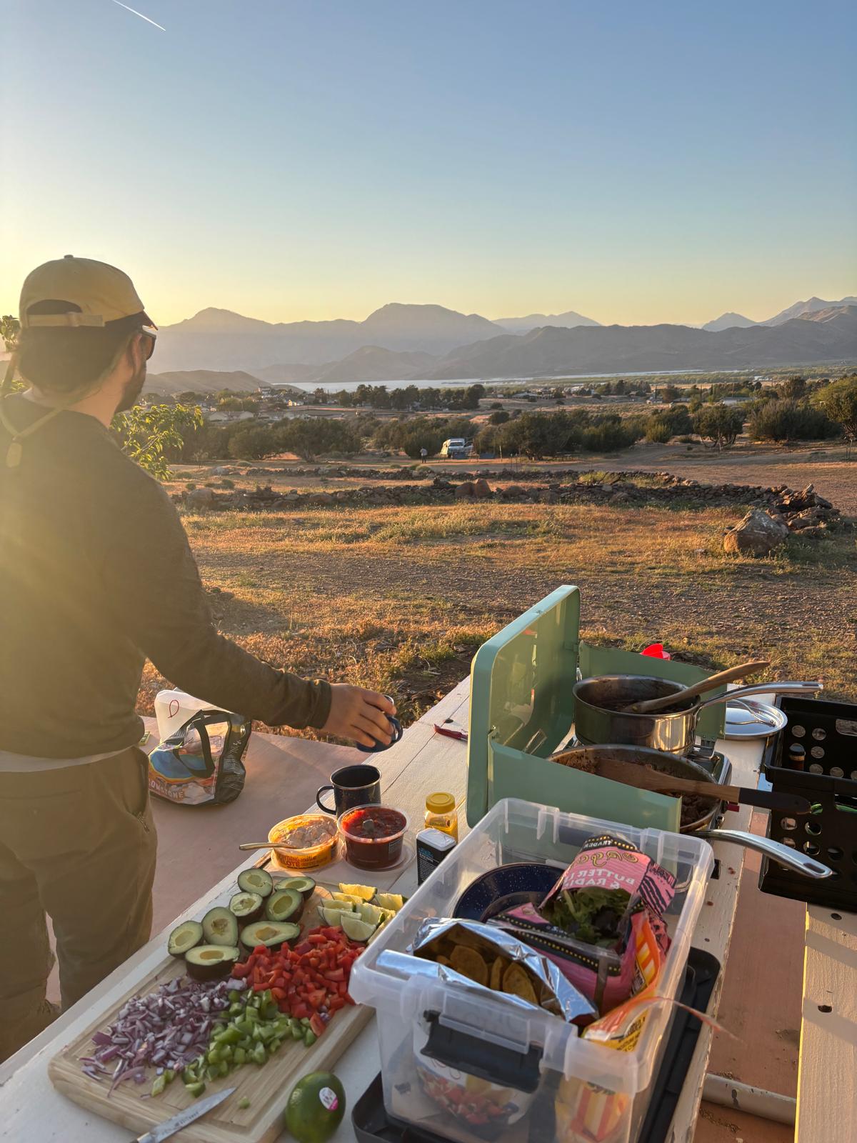 Cooking dinner, admiring the views!