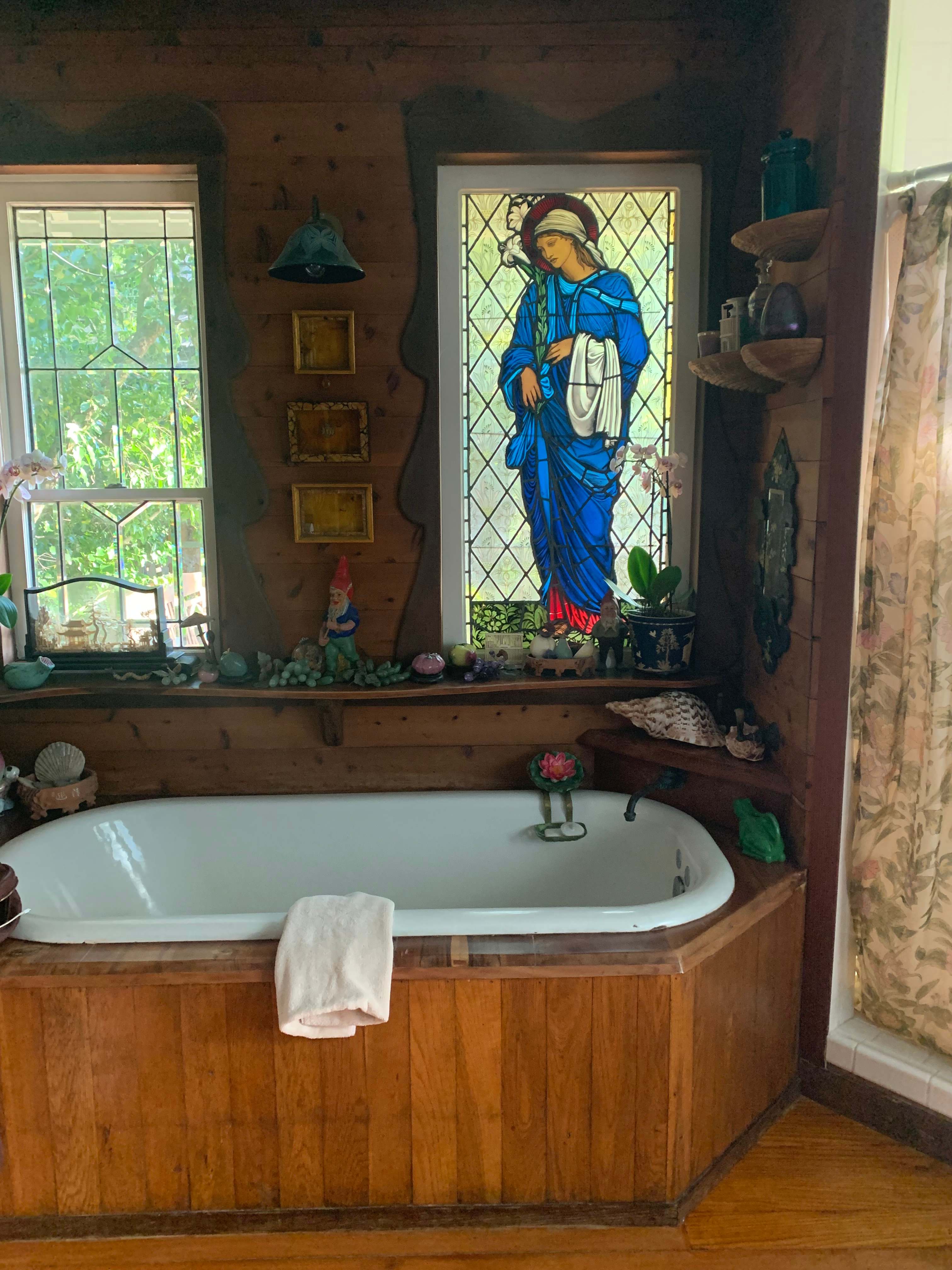 Cool stained glass in the powder room
