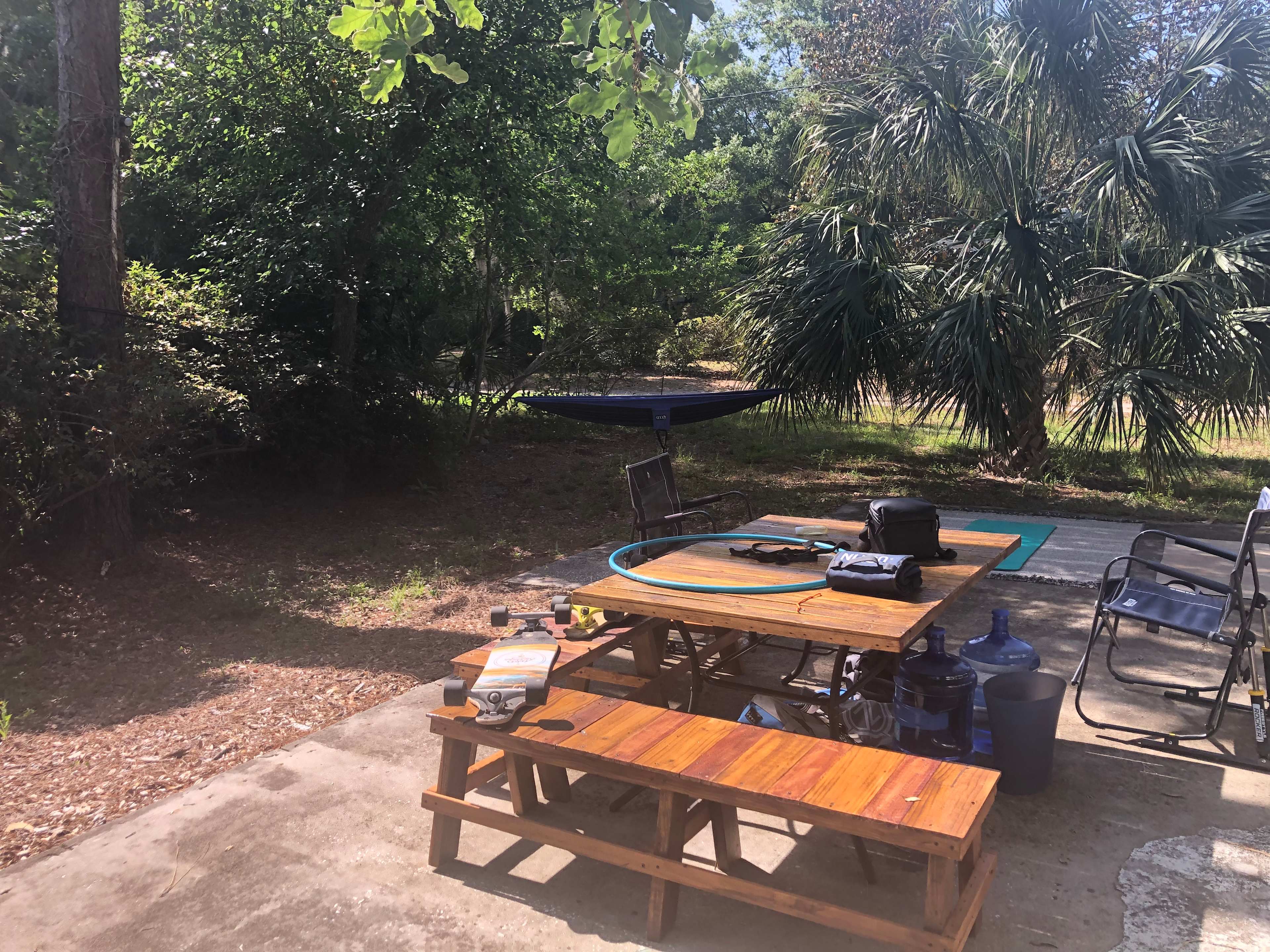 awesome table and nice privacy with all the trees around