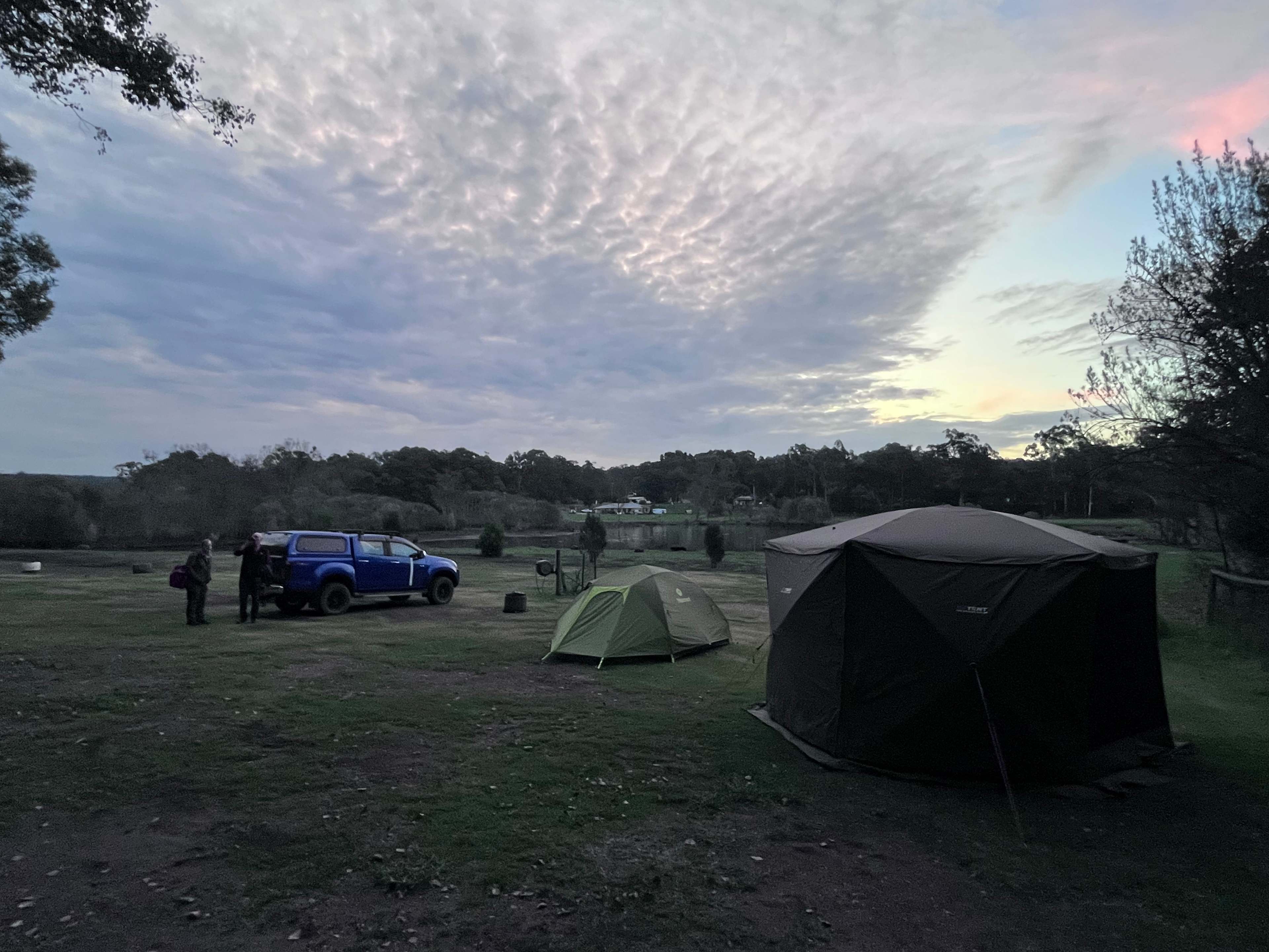 Sunset over the camping area and wetlands