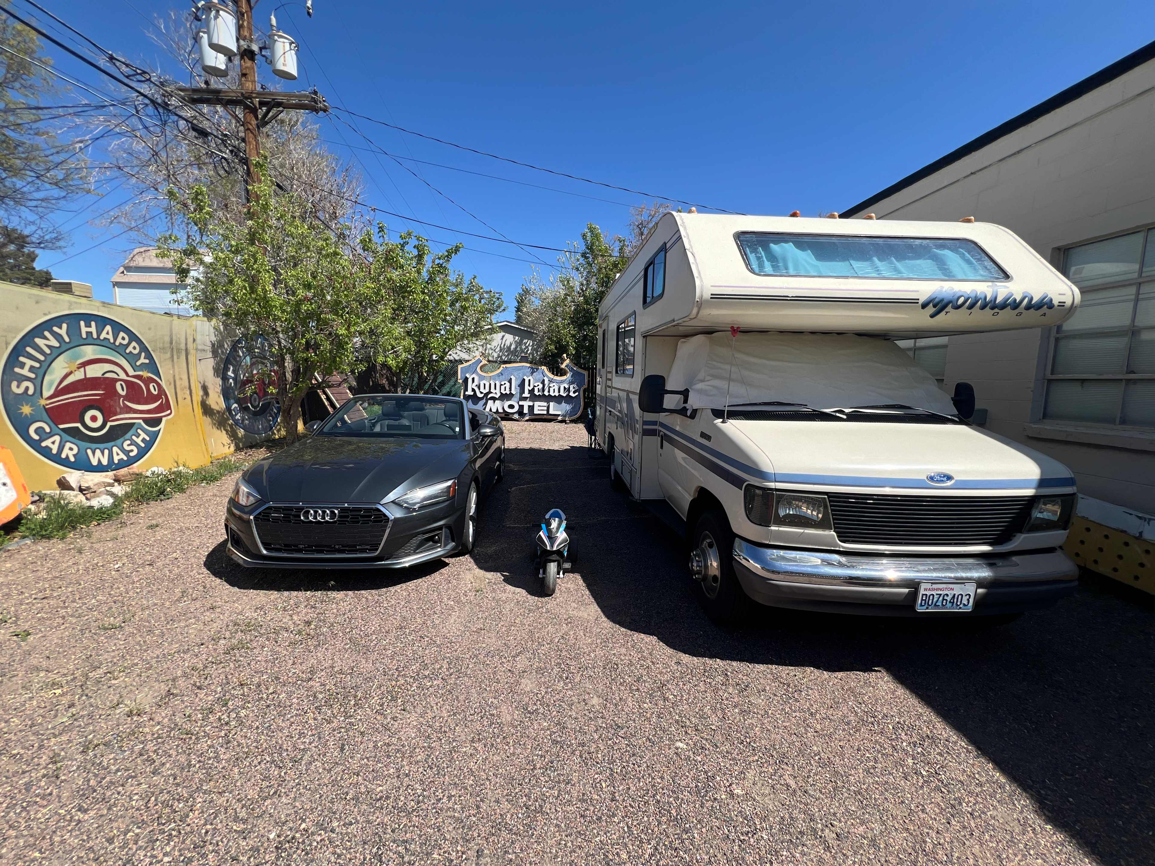 We were able to park both our motorhome and rental car in the fenced and locked gated lot easily