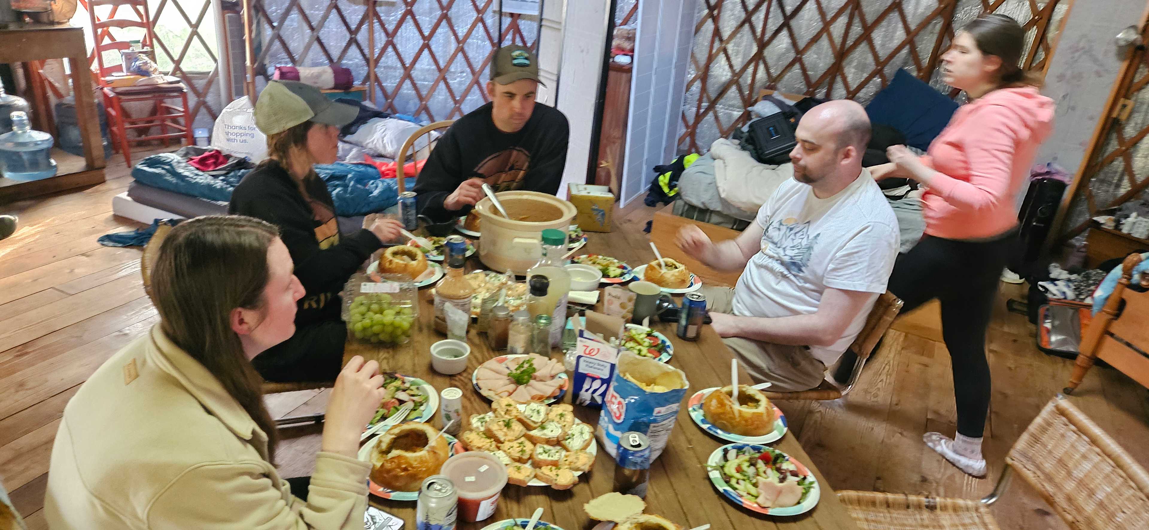 Dinner inside the yurt. 