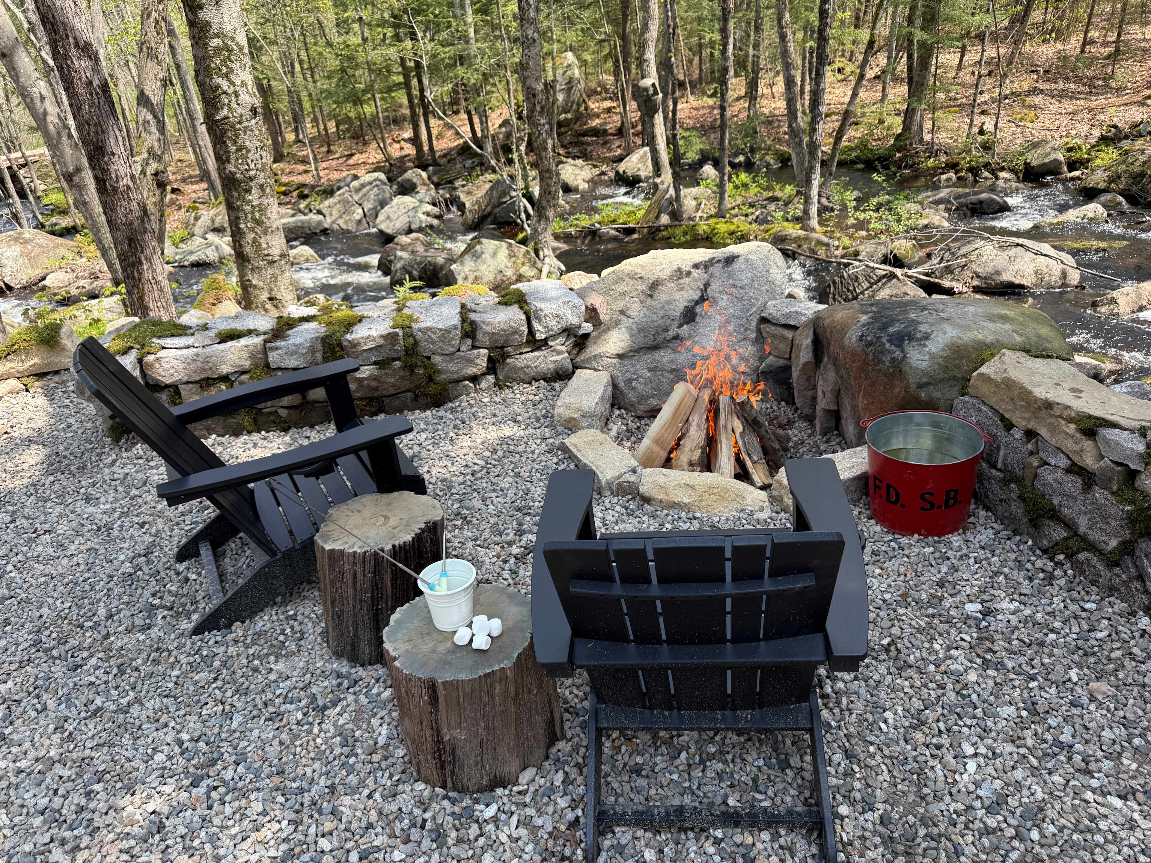 The view from the firepit is great, but nothing beats the combination of a crackling fire and the sound of cascading water. 