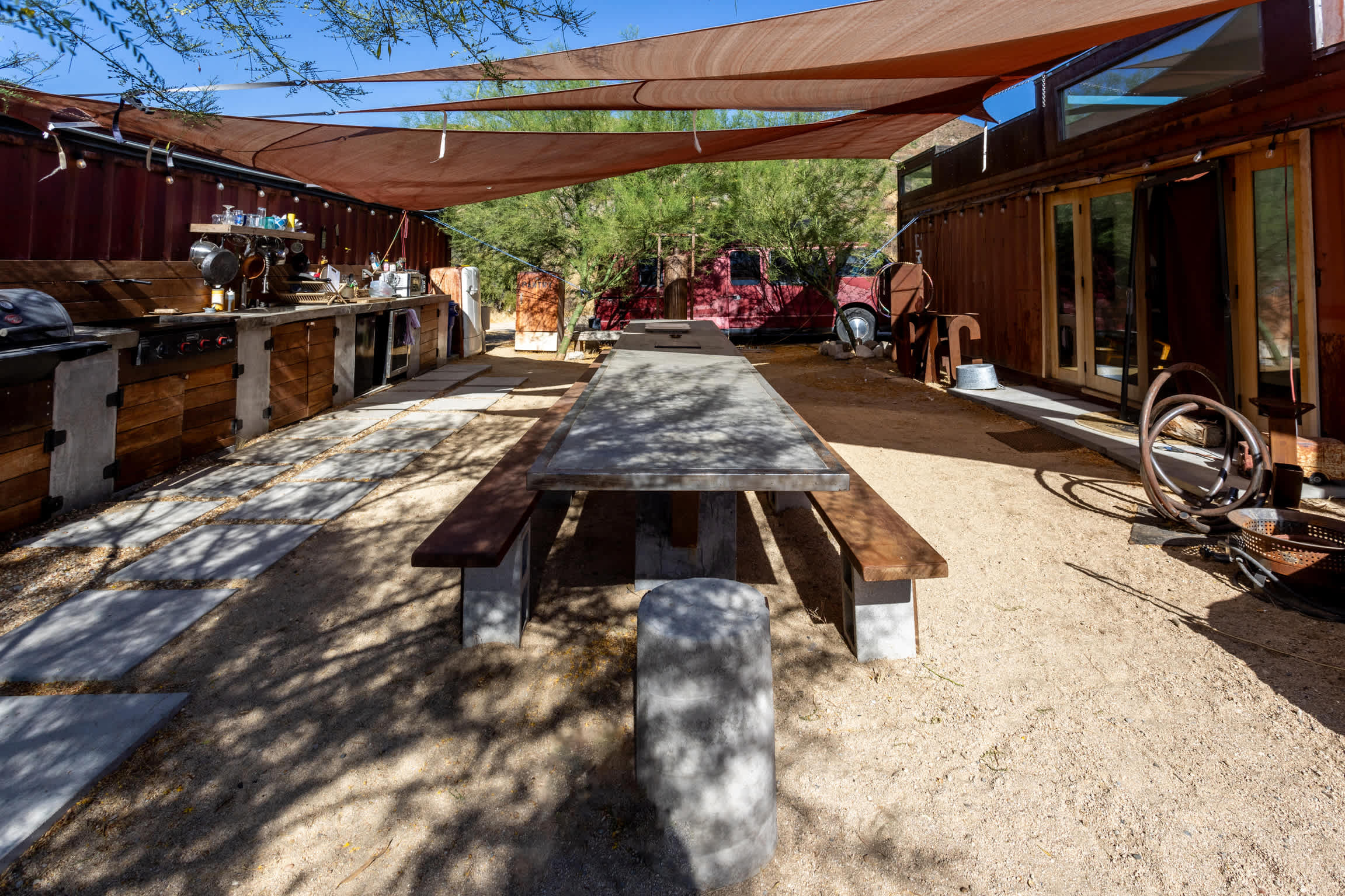 Shared outdoor kitchen.