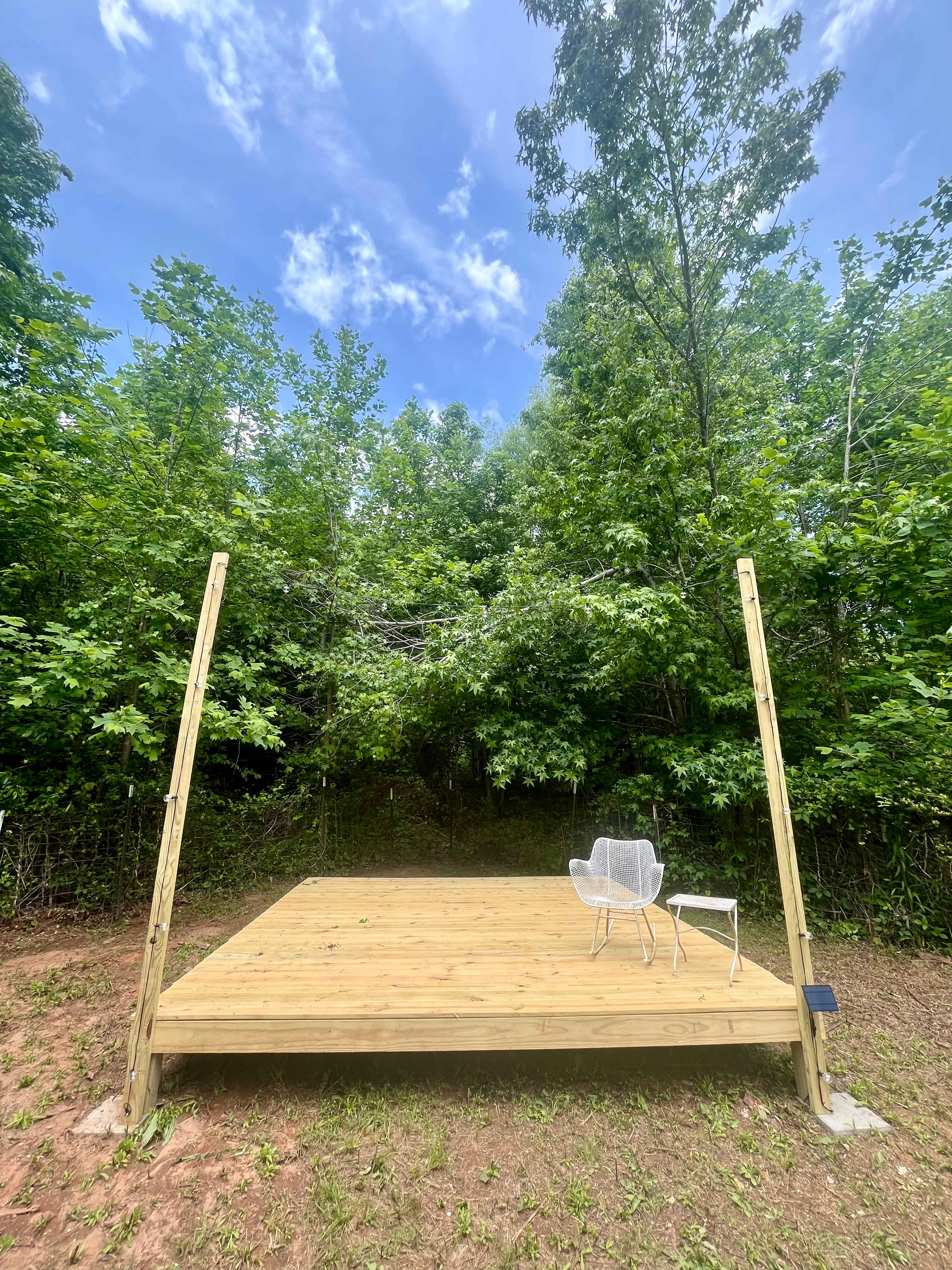 12x12 tent platform with solar powered, hanging, outdoor lights!