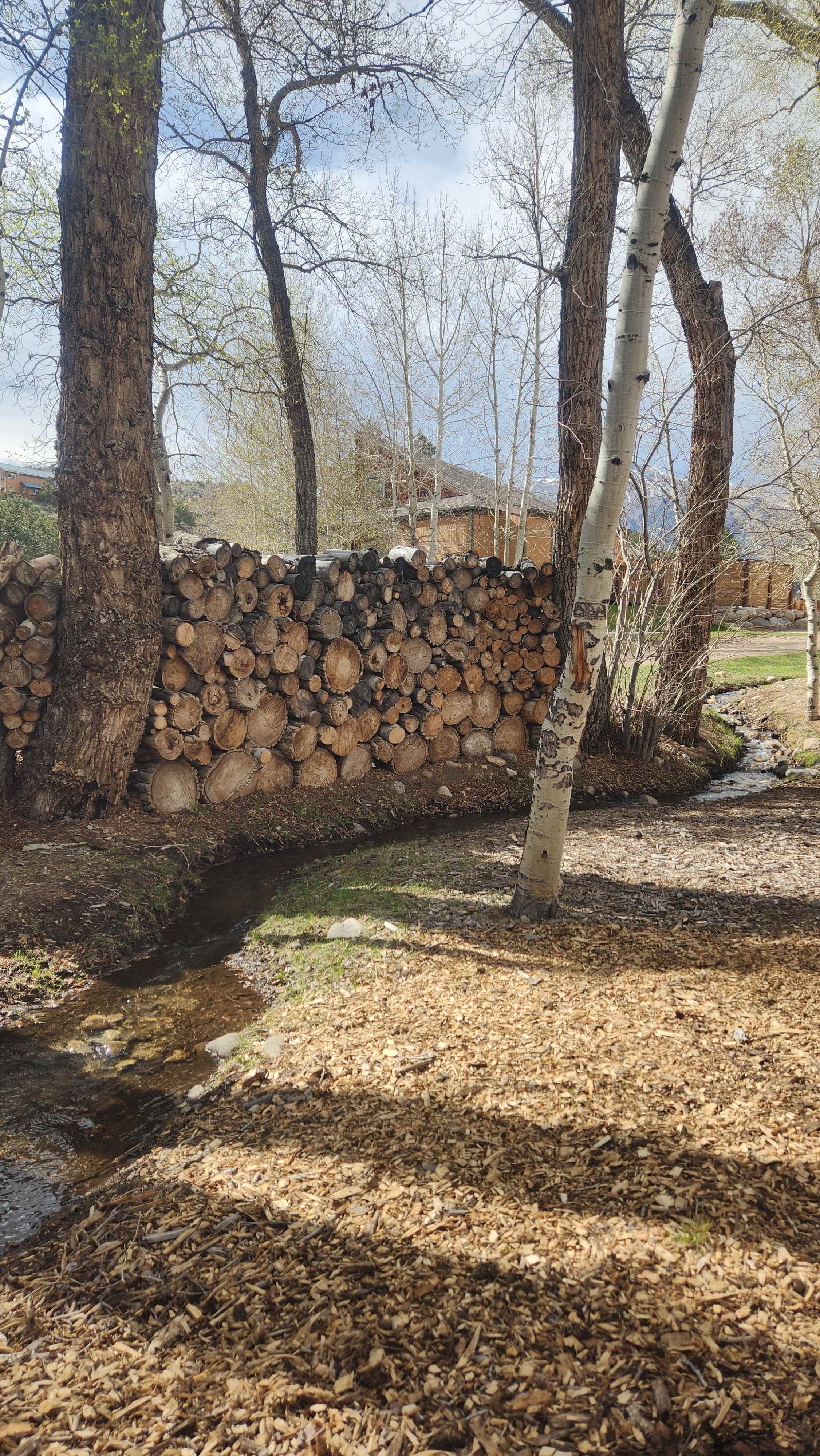 Privacy fence and stream.