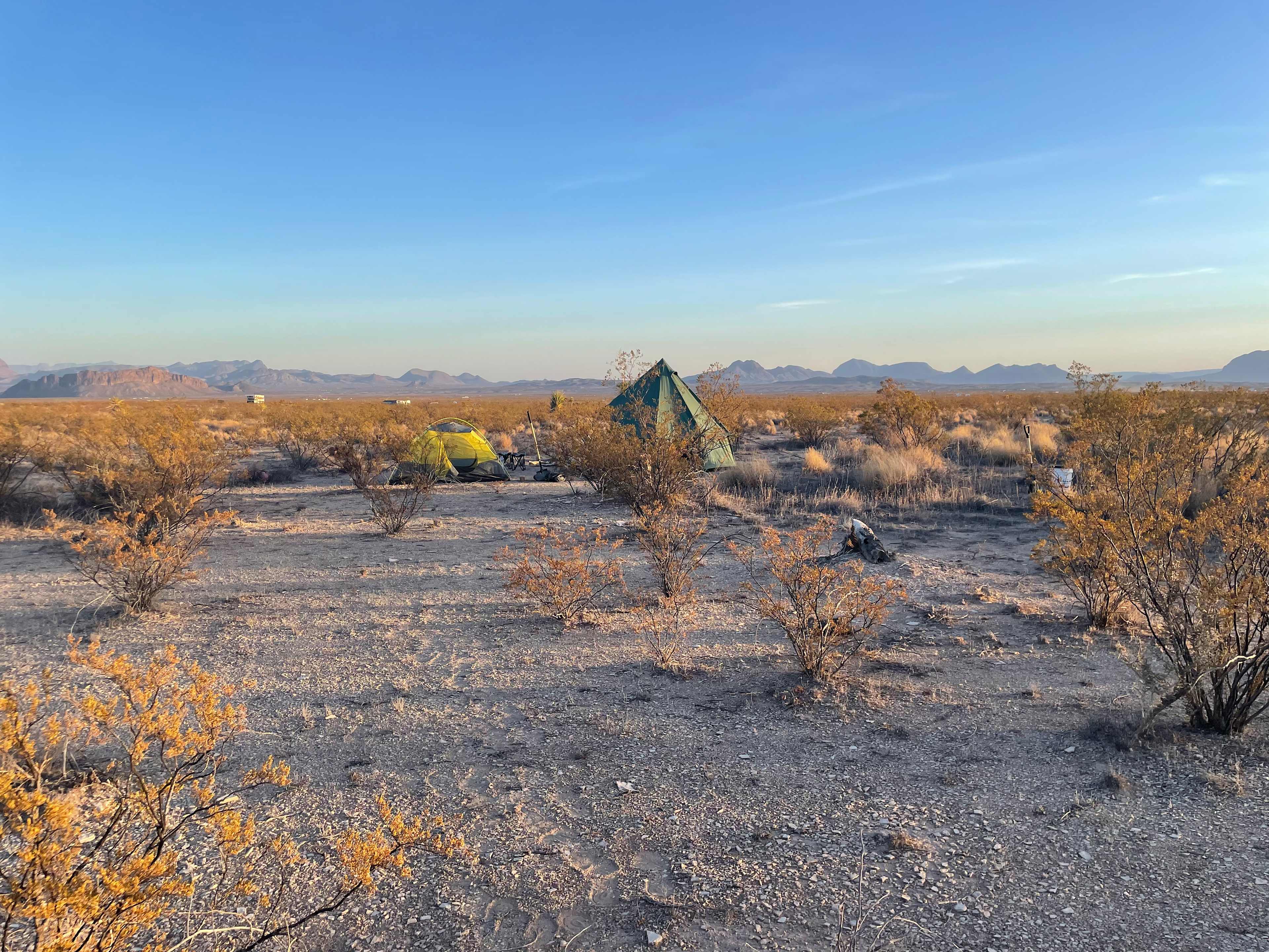 A view of tents set up at one of the established campsites on the property. 