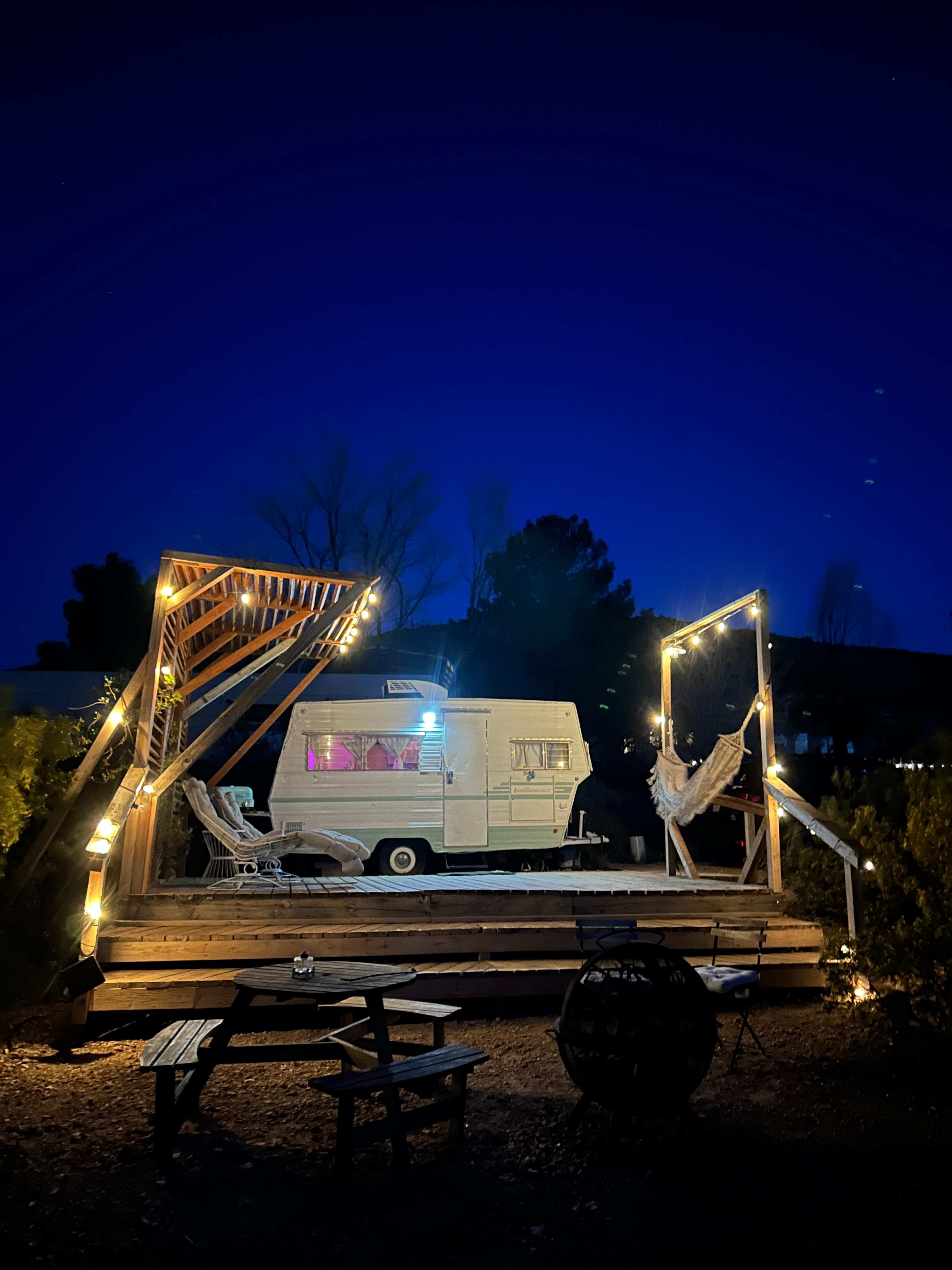 Retro Camper with Mountain Views