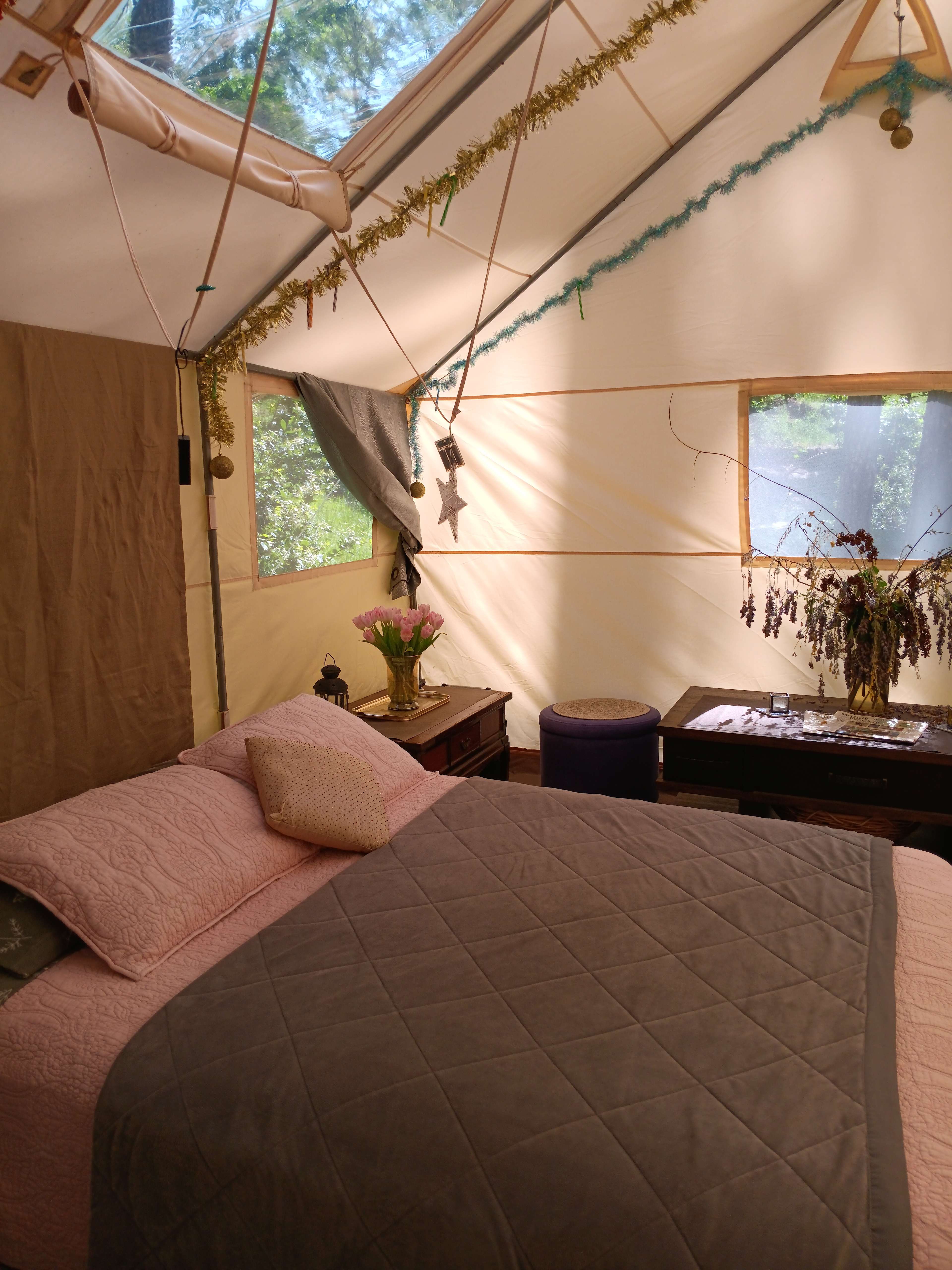 We provide candles for the lanterns, and battery operated nightlight above your bed. Easy to turn on and off without getting up.