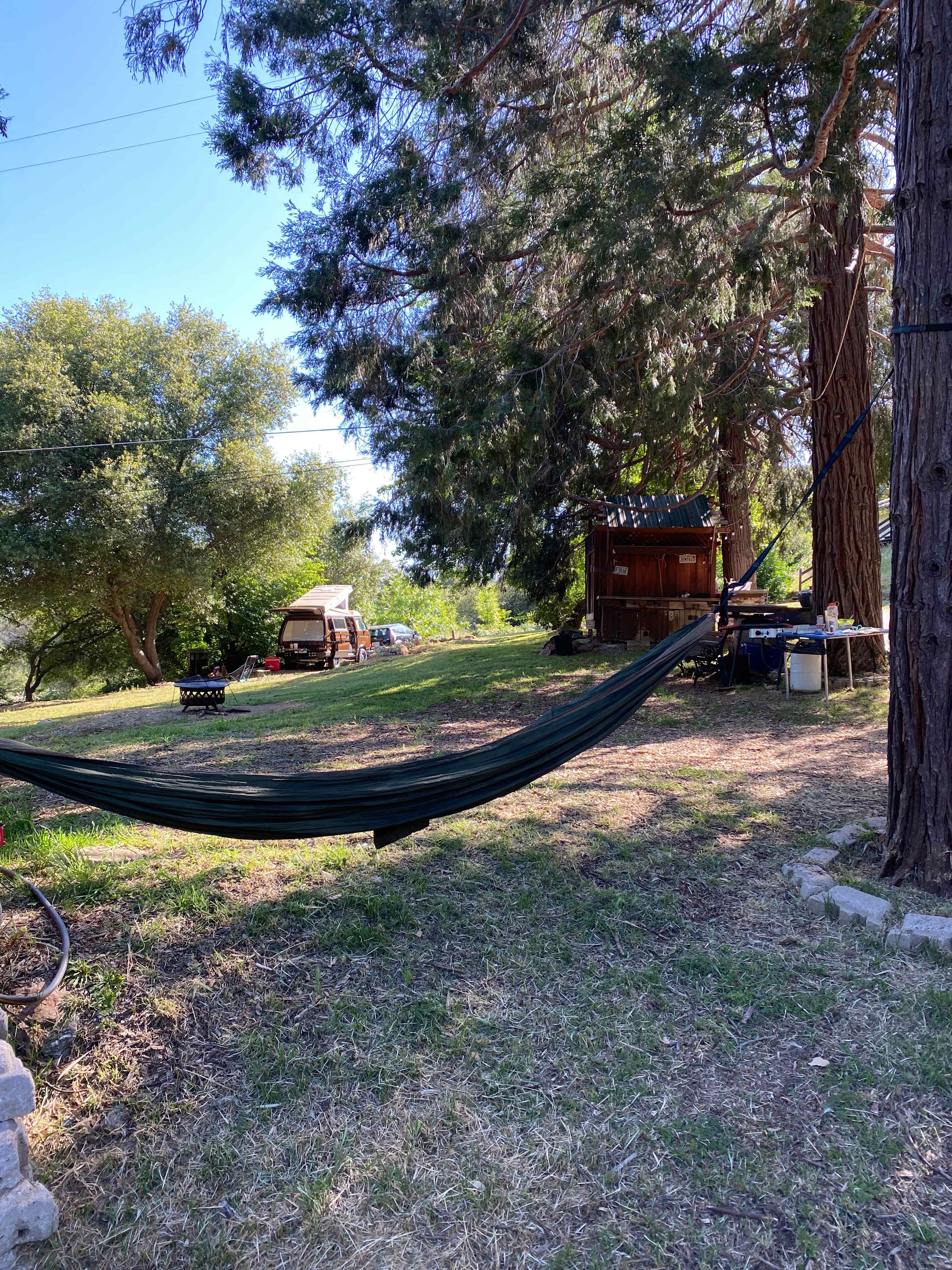 The campsite has a cute hammock