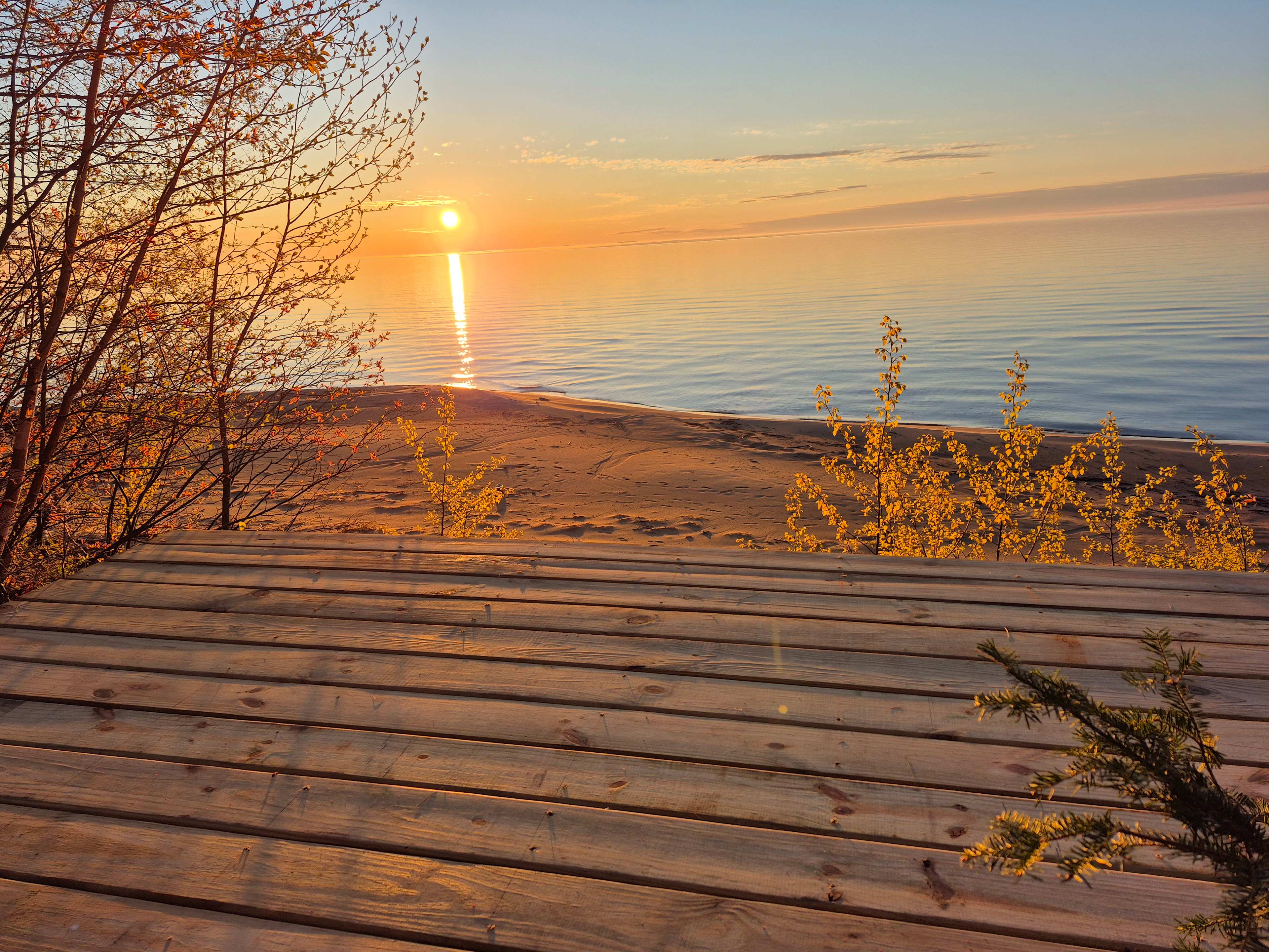 Sunrise over Whitefish Bay from deck