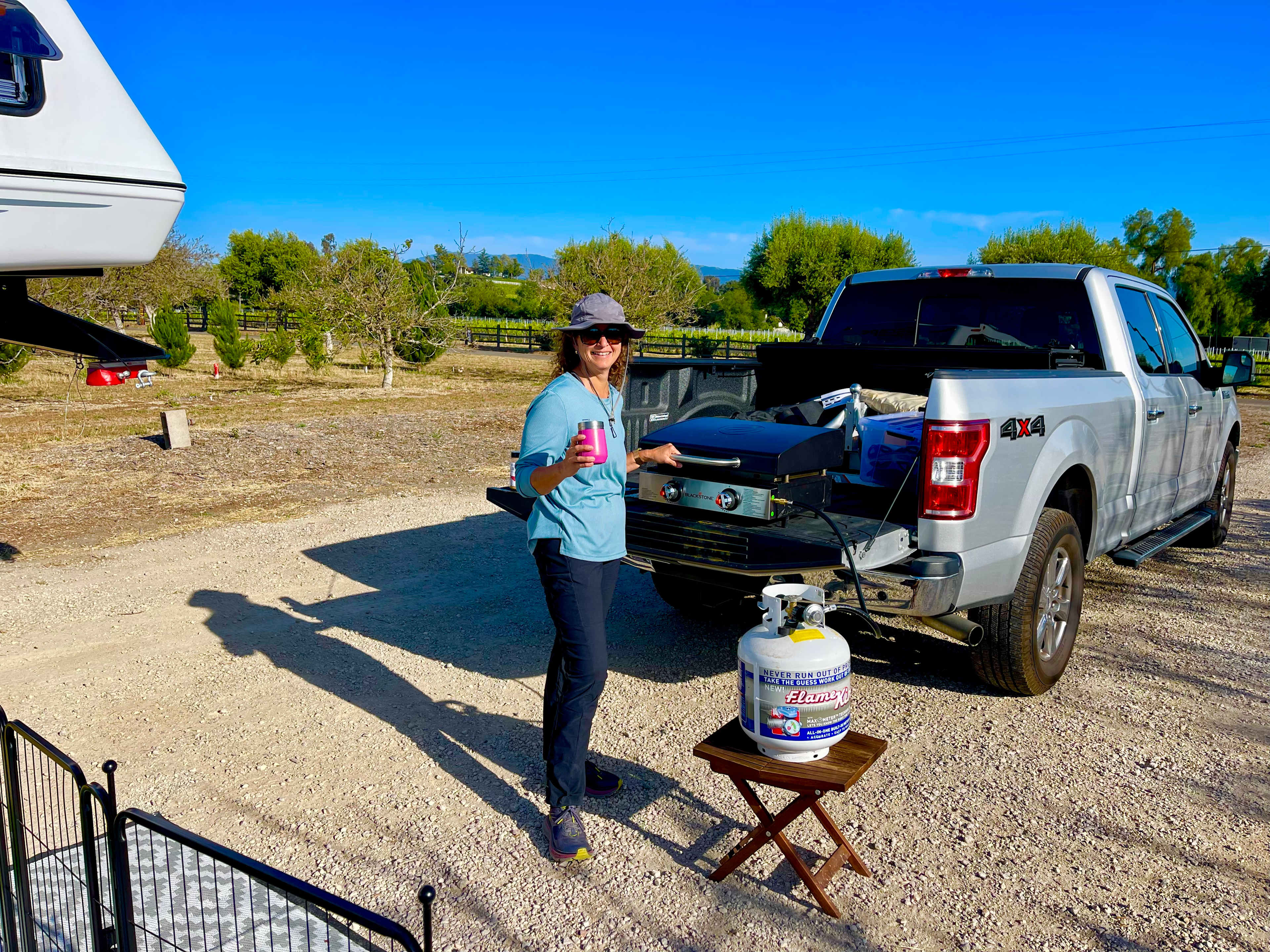 Grilling in a walnut orchard with vineyard views!