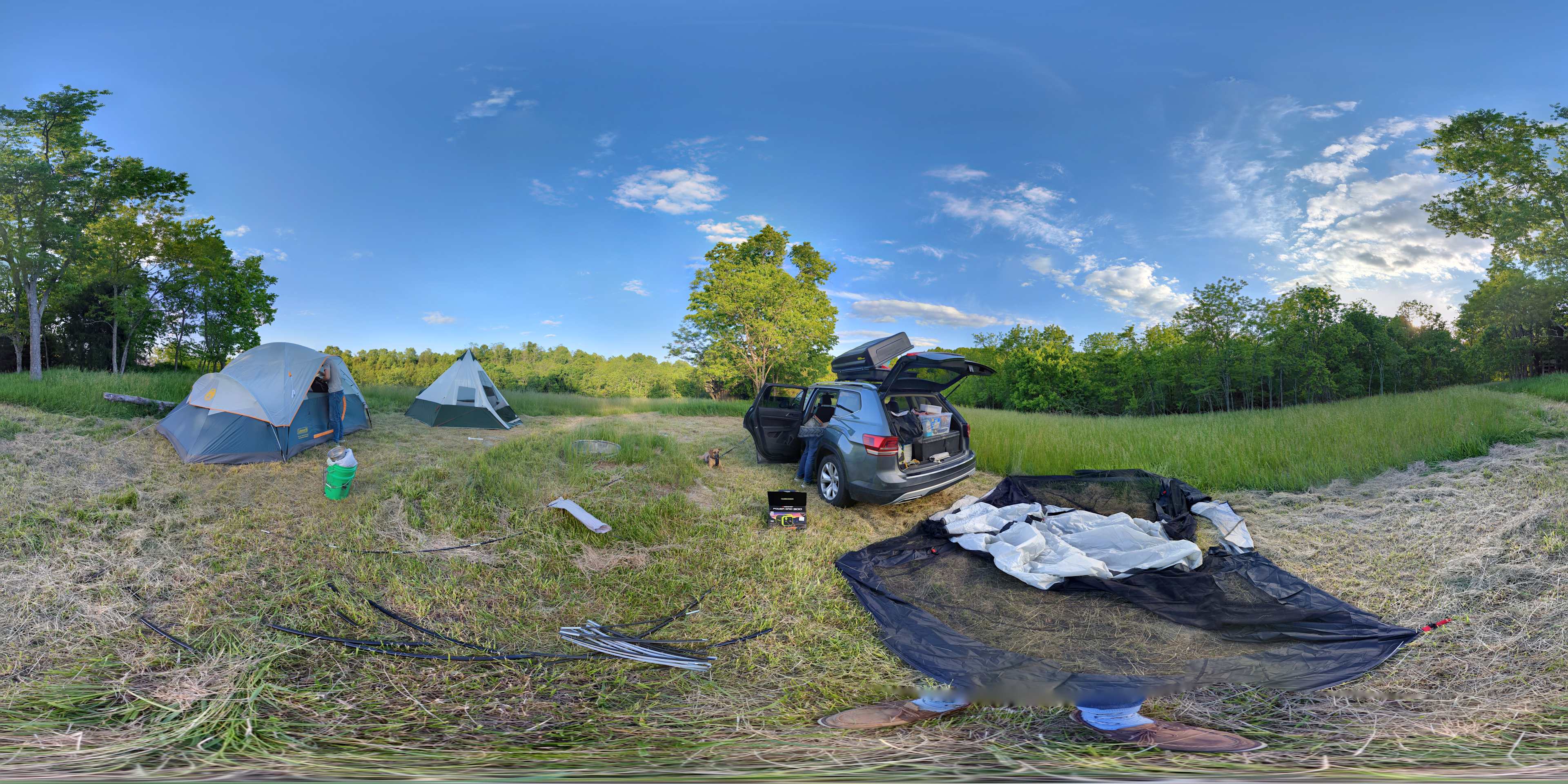 360 view of the camp, fire ring is the middle, everything else is situated around it.