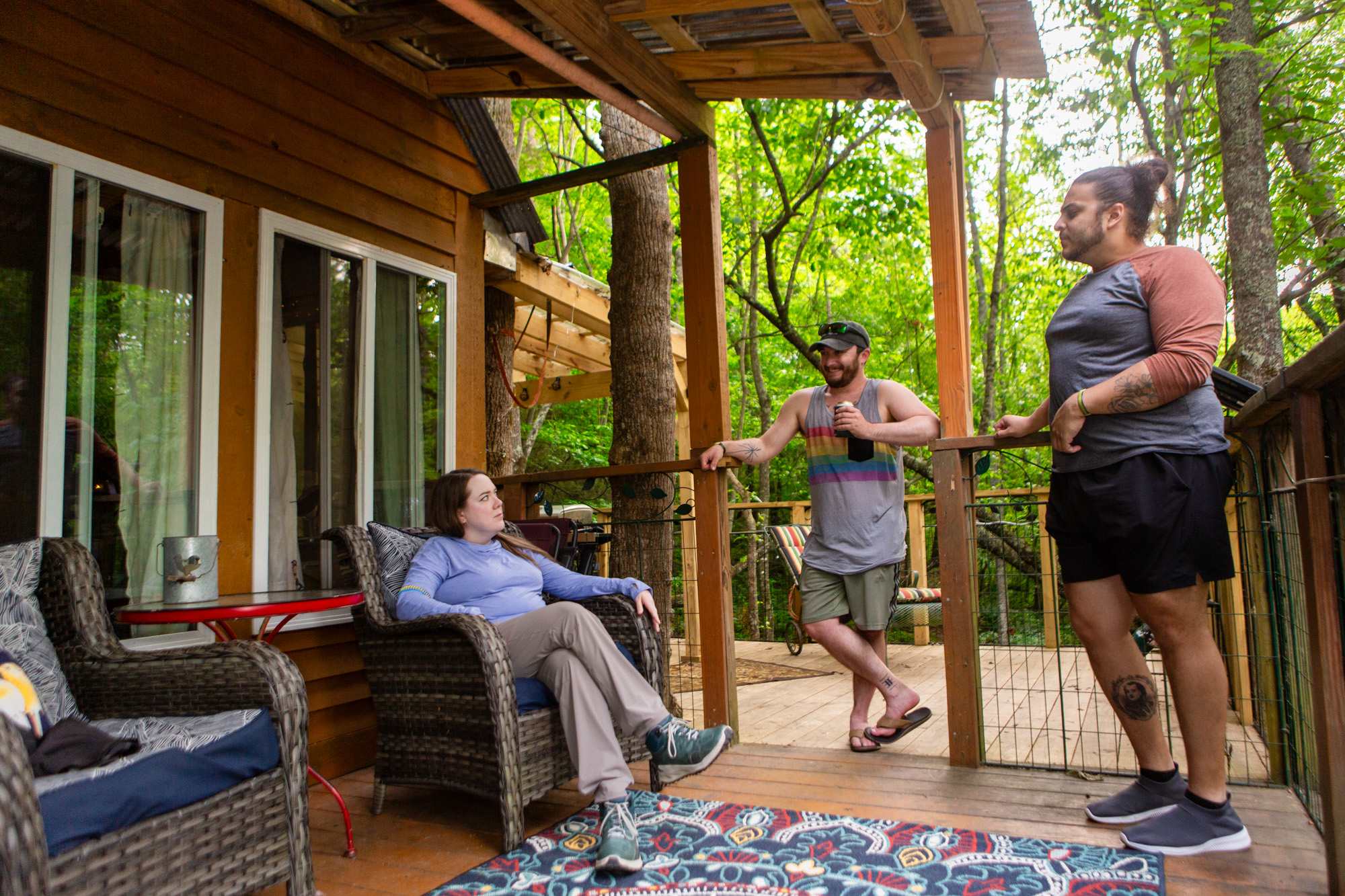 Hanging out on the covered part of the patio. It rained during our stay, and was very peaceful to sit here and listen to the rainfall.  The seats on this side stayed fairly dry, while it was a bit more exposed around the corner.