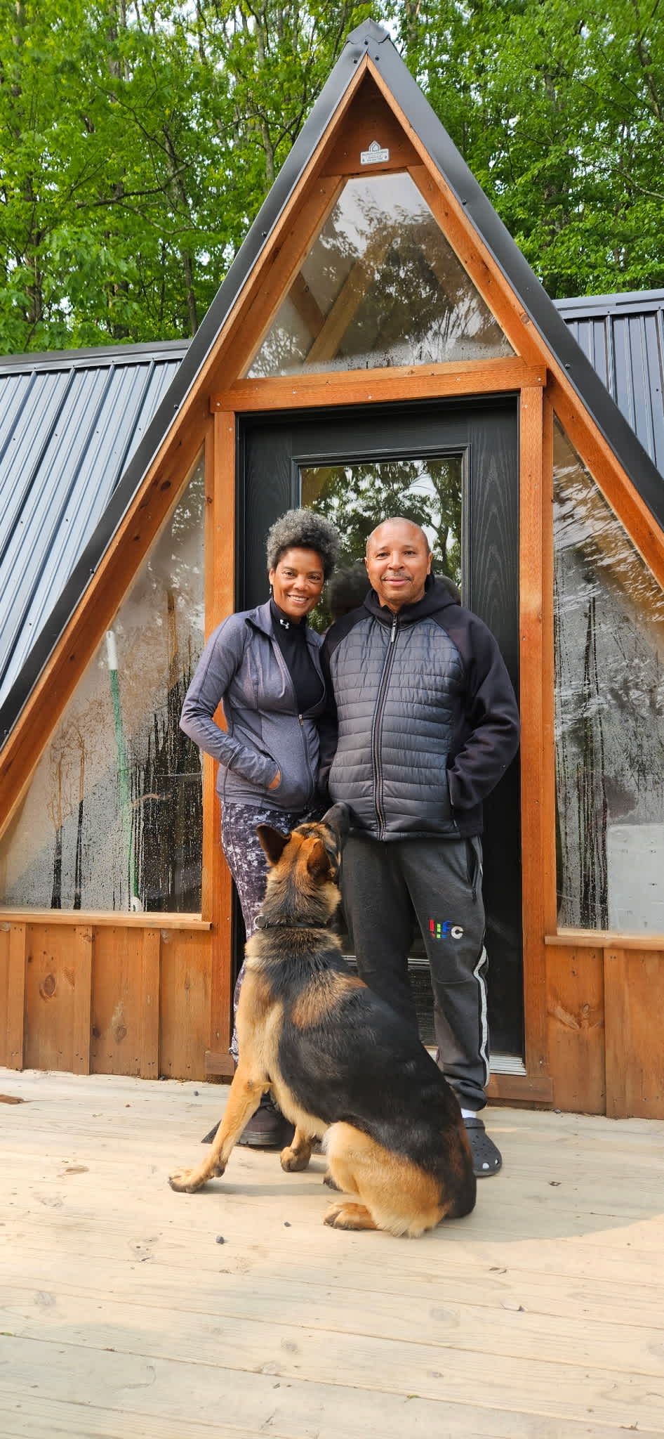 In front of our cabin @ Bear Run Farm Crystal James and our pet Kitsu