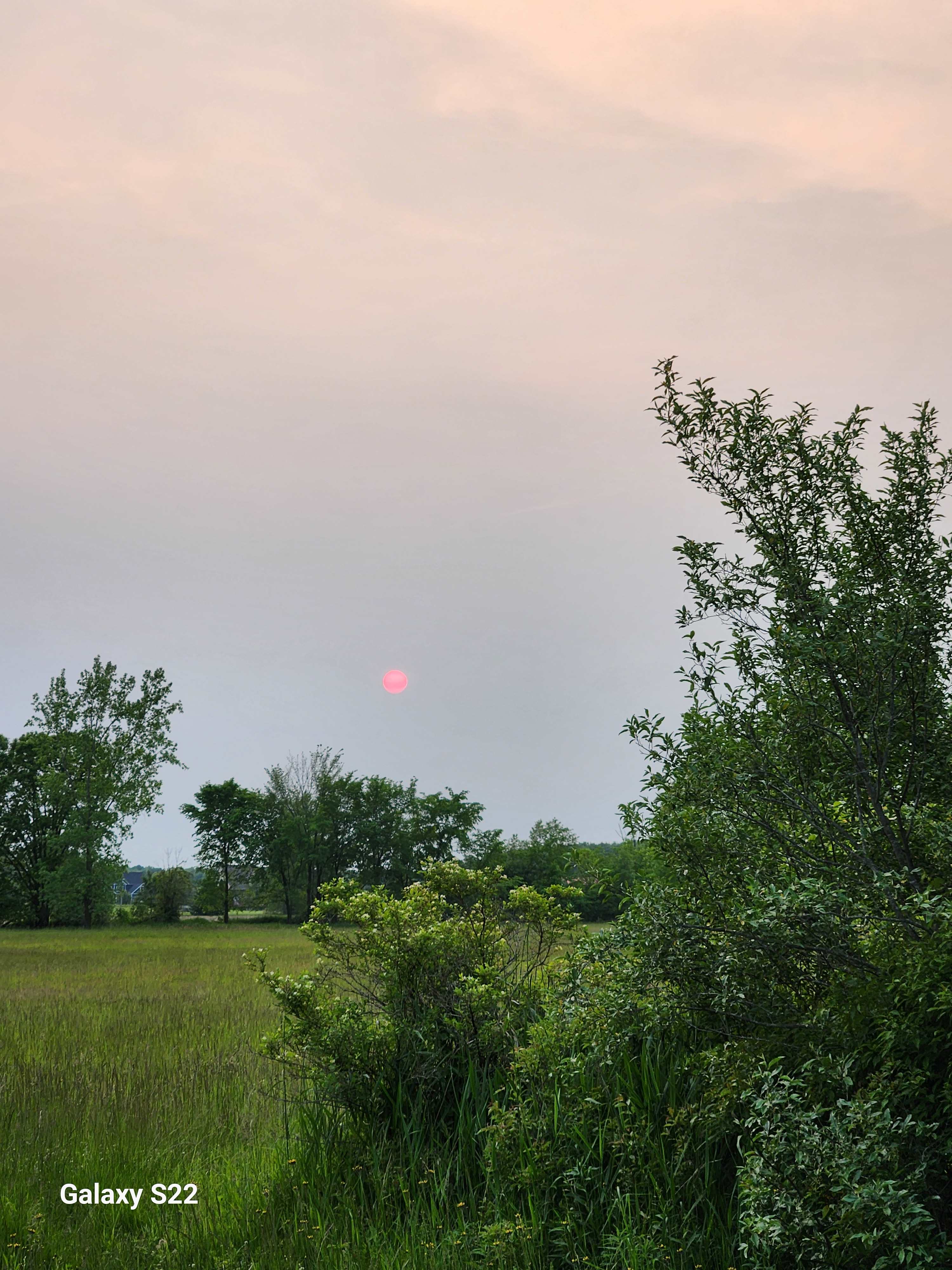 "Wildfire Smoke Sunset", the sky was twilight after 5 pm, eerie and beautiful all at once. 
