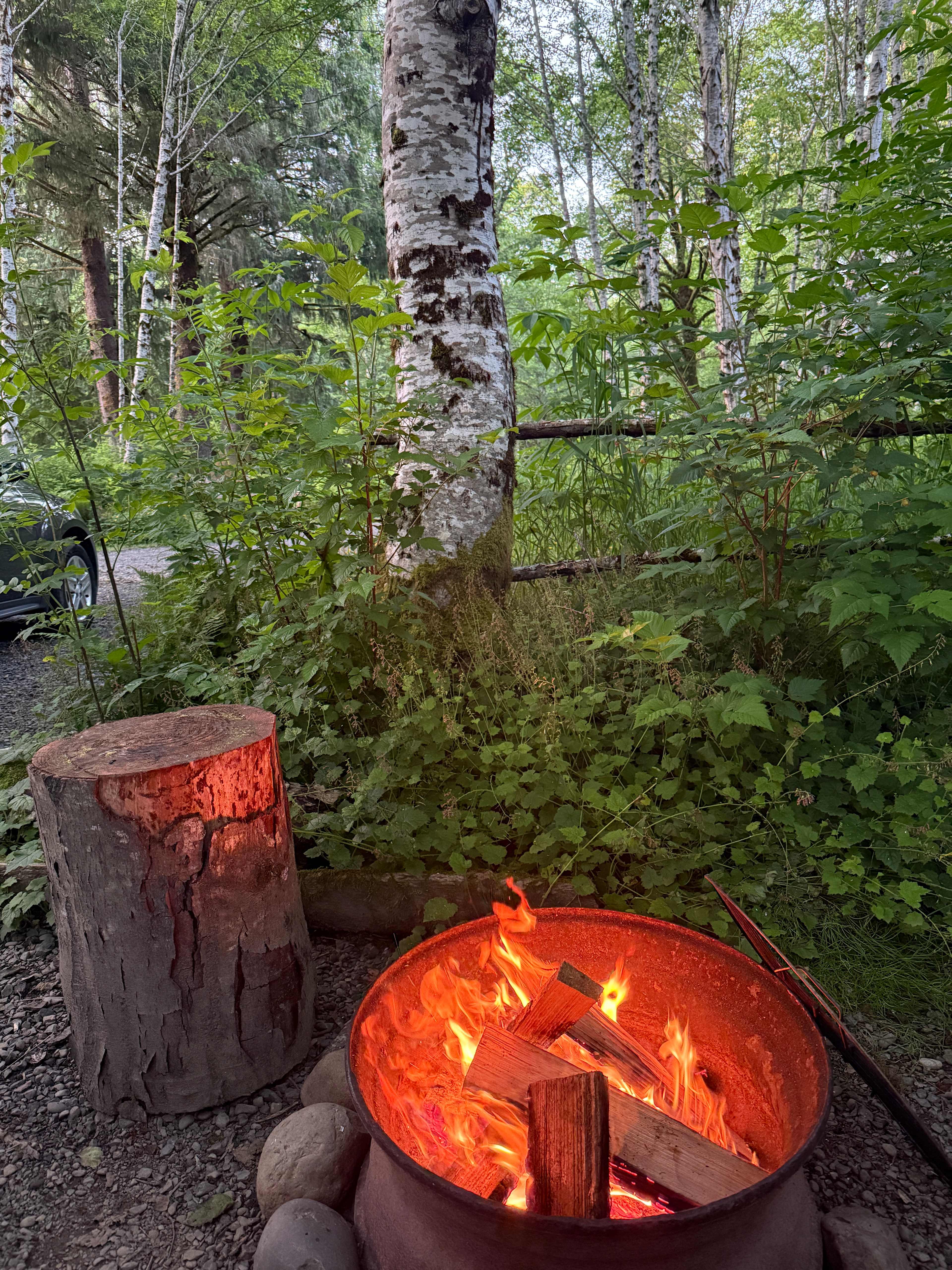 A warm campfire in our private tent site