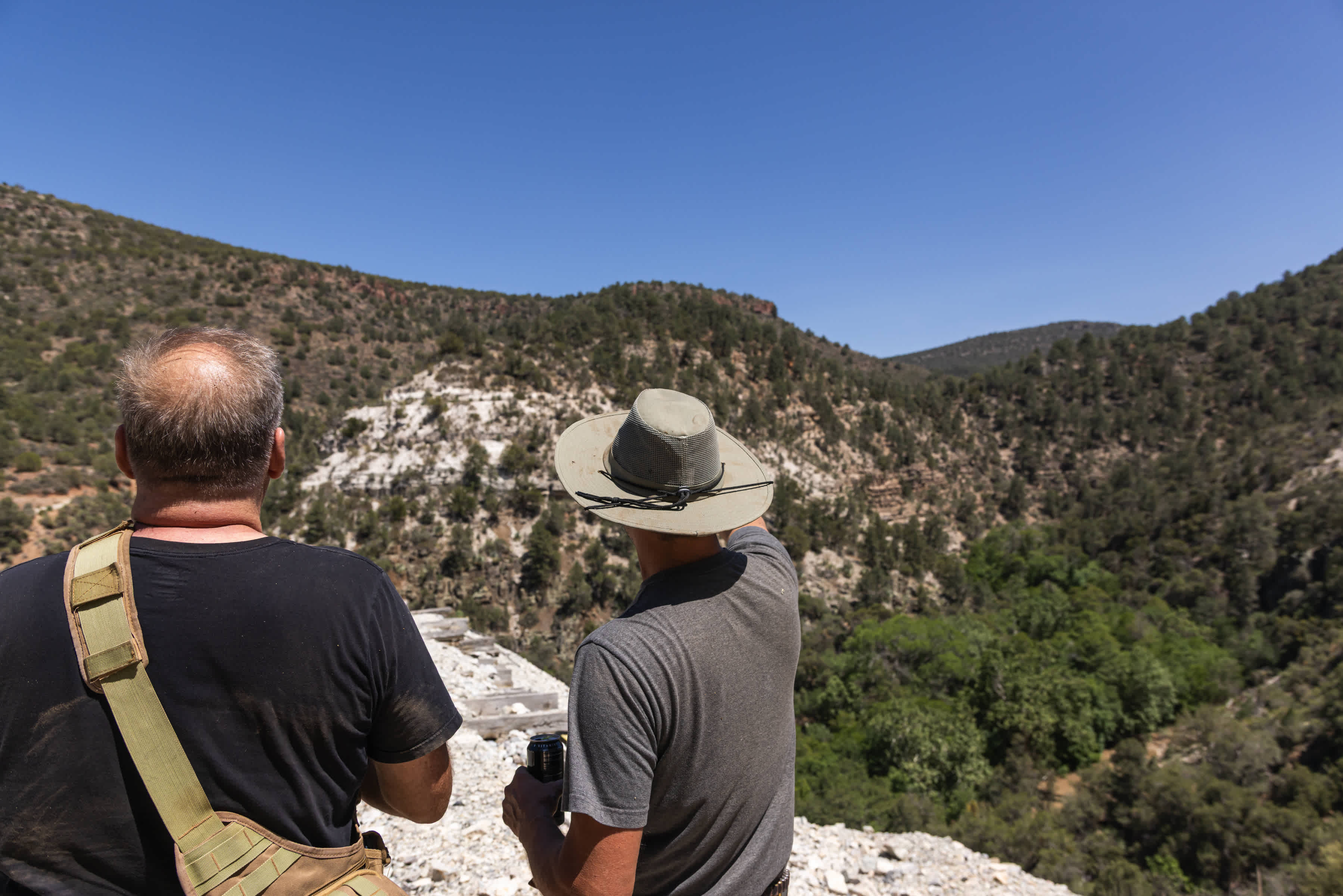 Host Andy pointing of views from up near Eldorado Mine