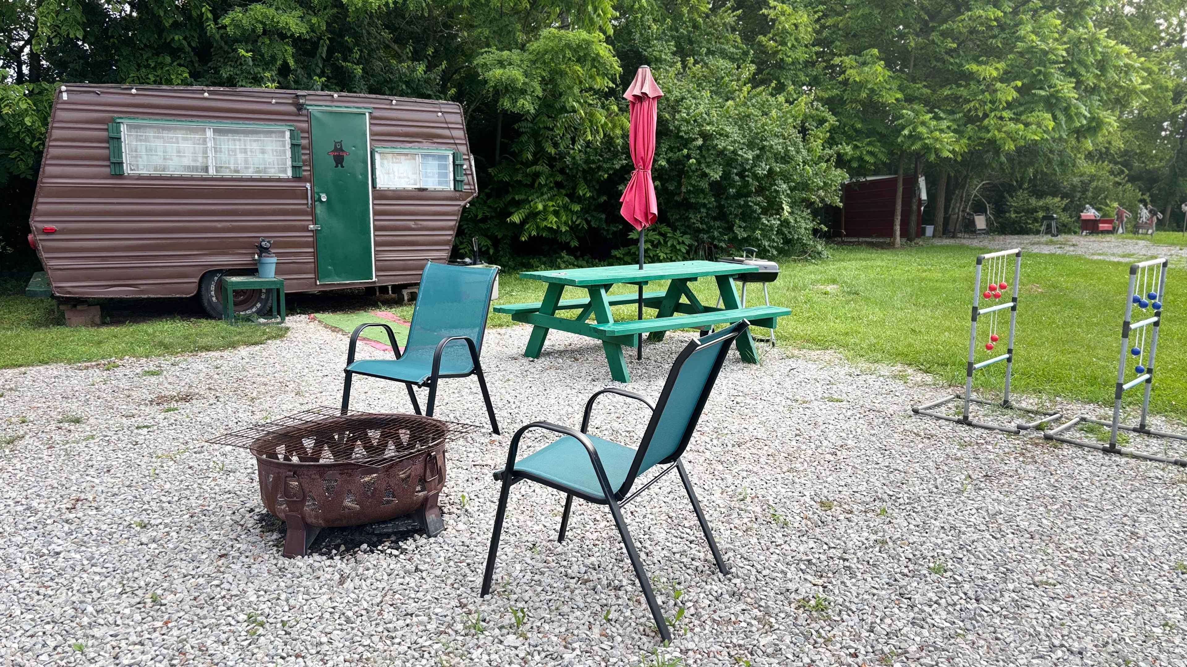 Beary Cozy! FireWire, chairs, picnic table, and ladder toss 