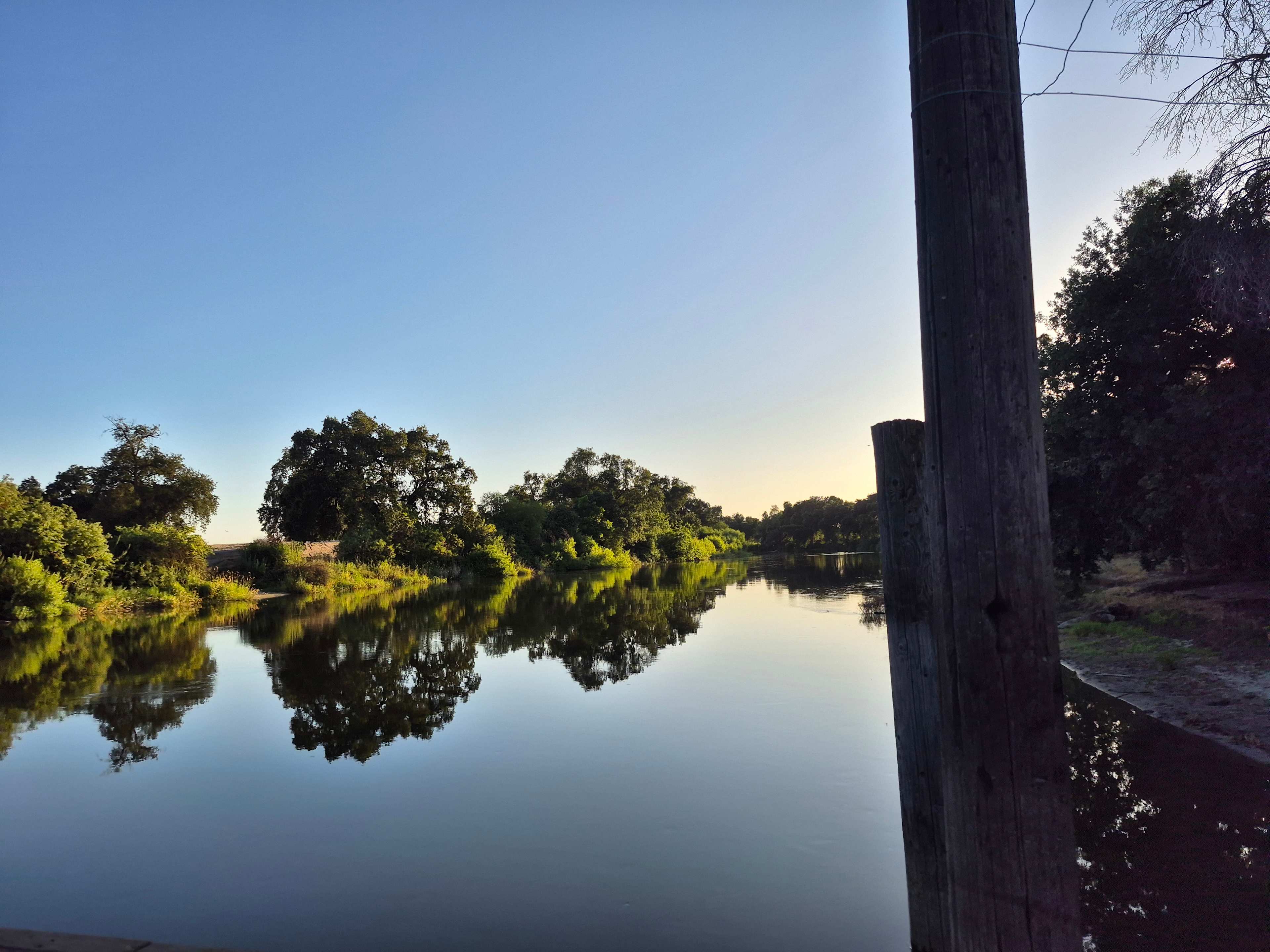 View down river at sunset from the dock.