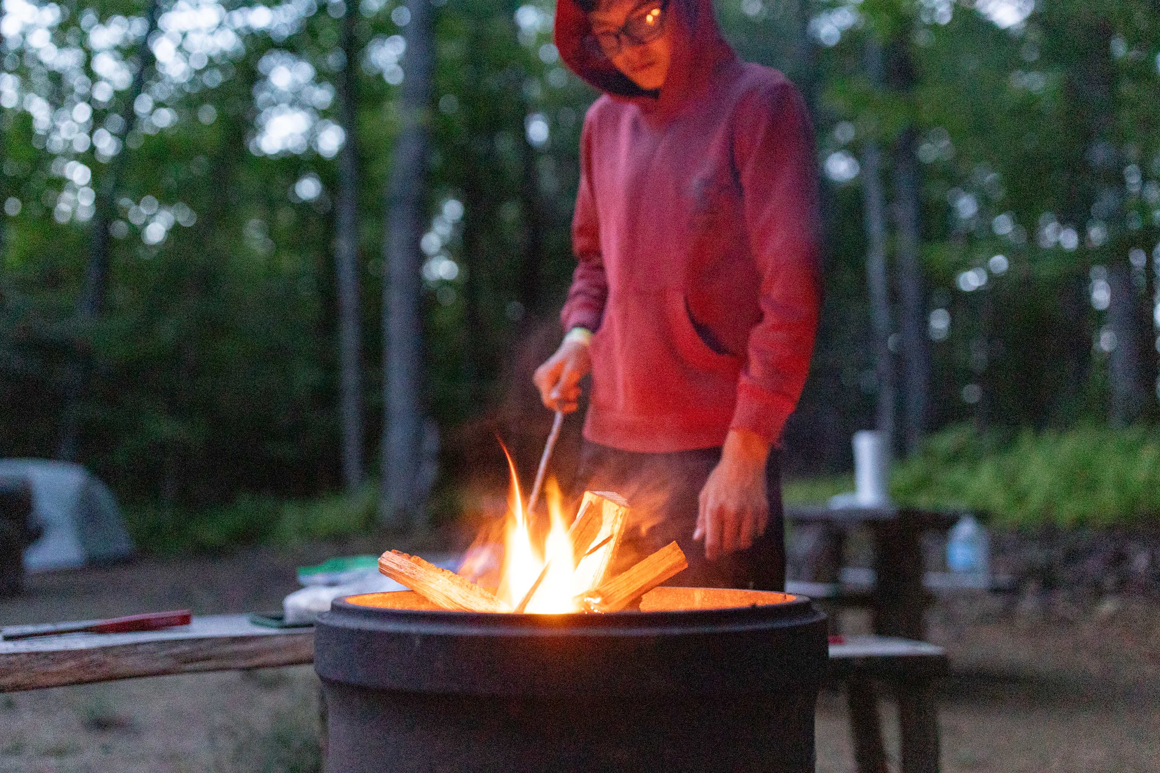 Roasting marshmallows over our fire.