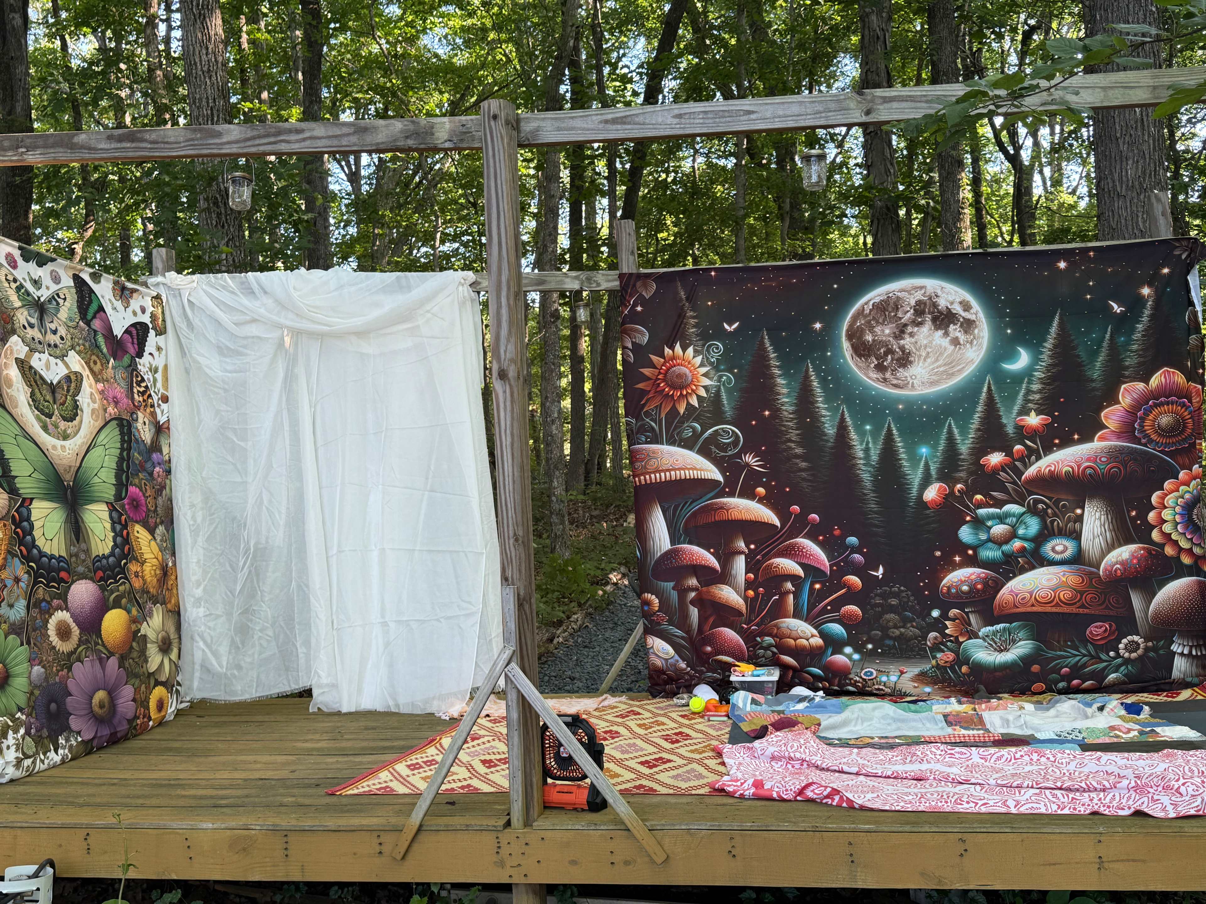 On the gas fire deck - with our tapestries added