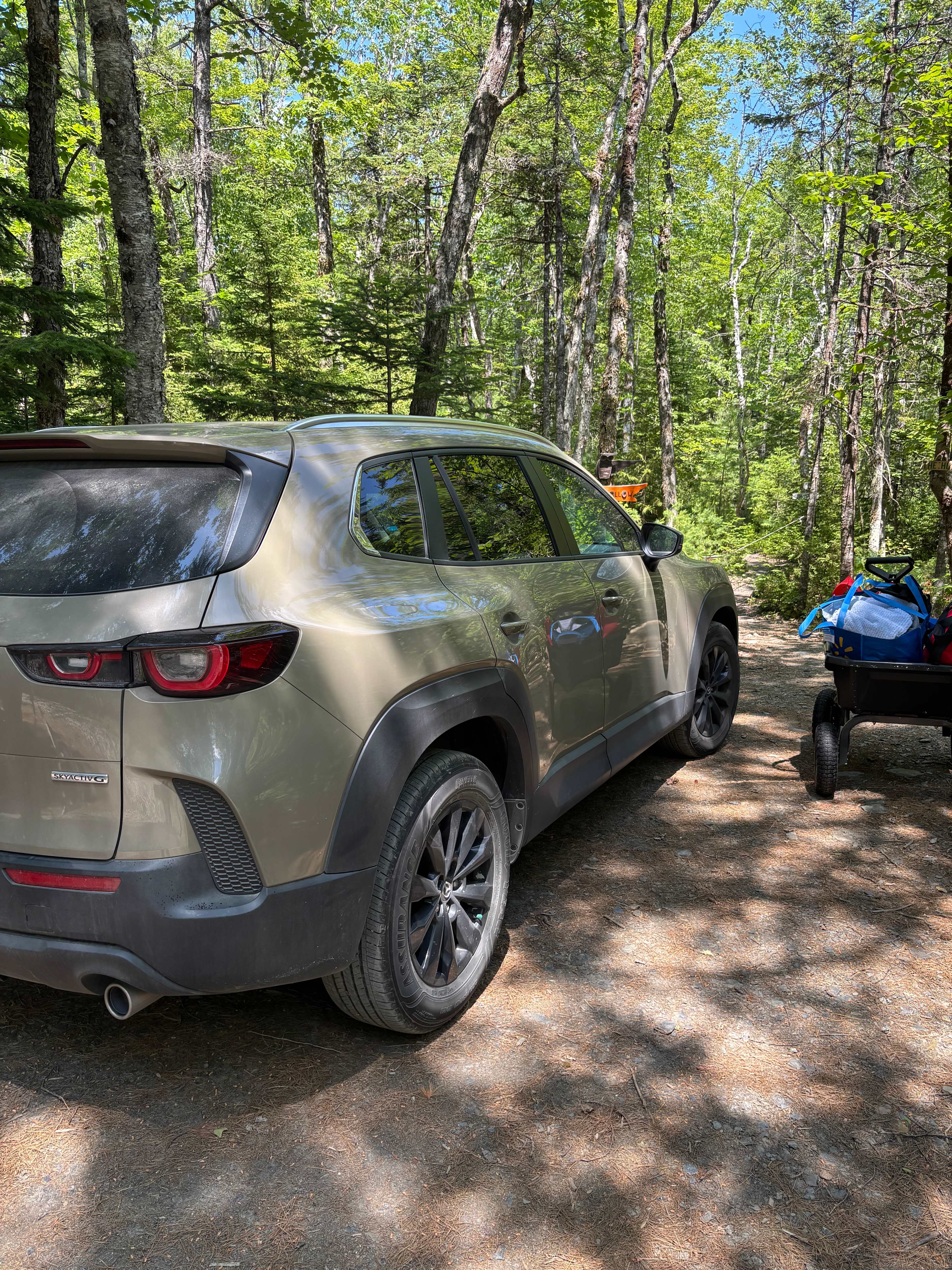 Lots of space to park your car, as well as wagons to help you bring things to the site