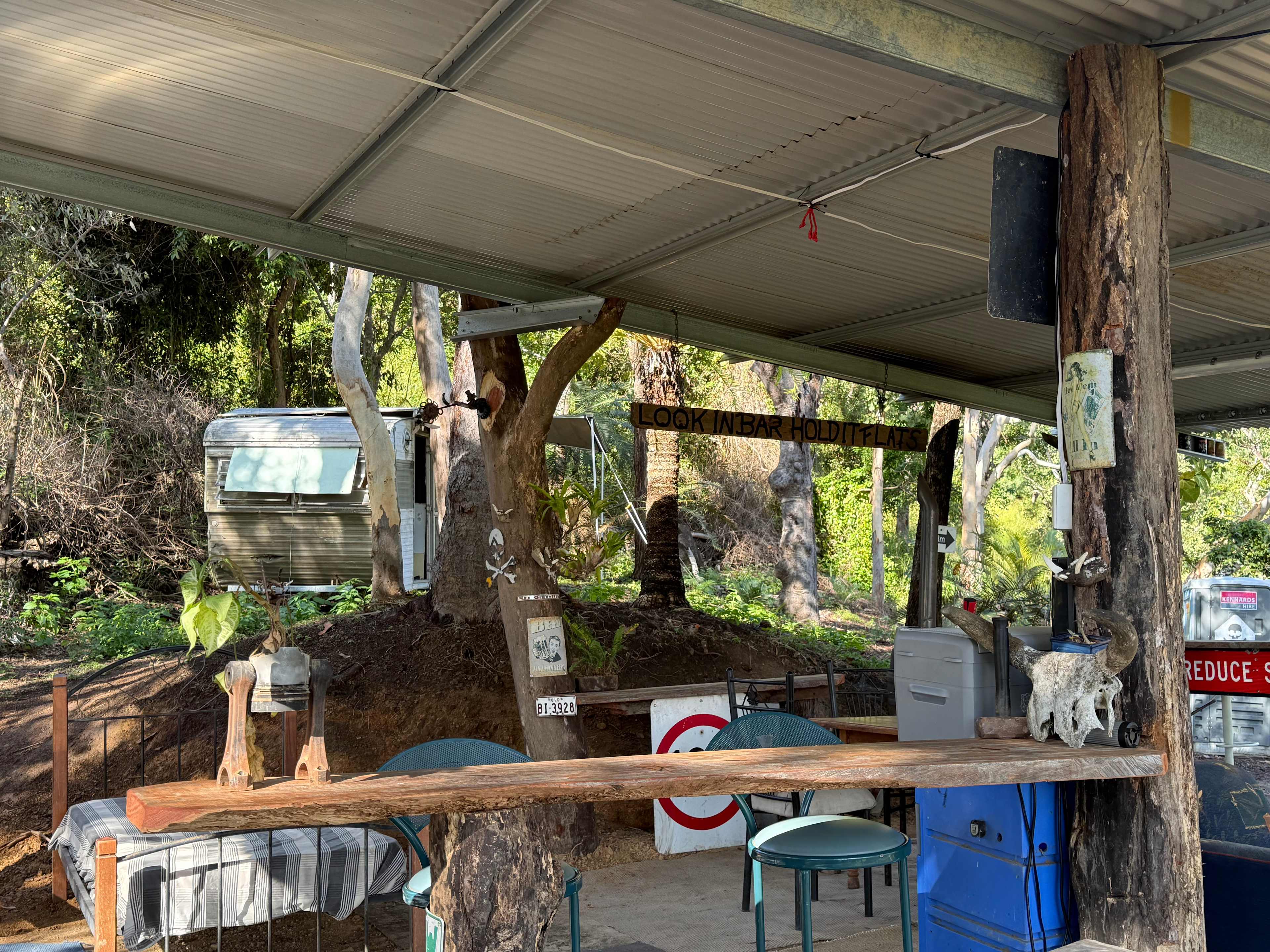 A cold fridge and eclectic setting to relax at the look out.